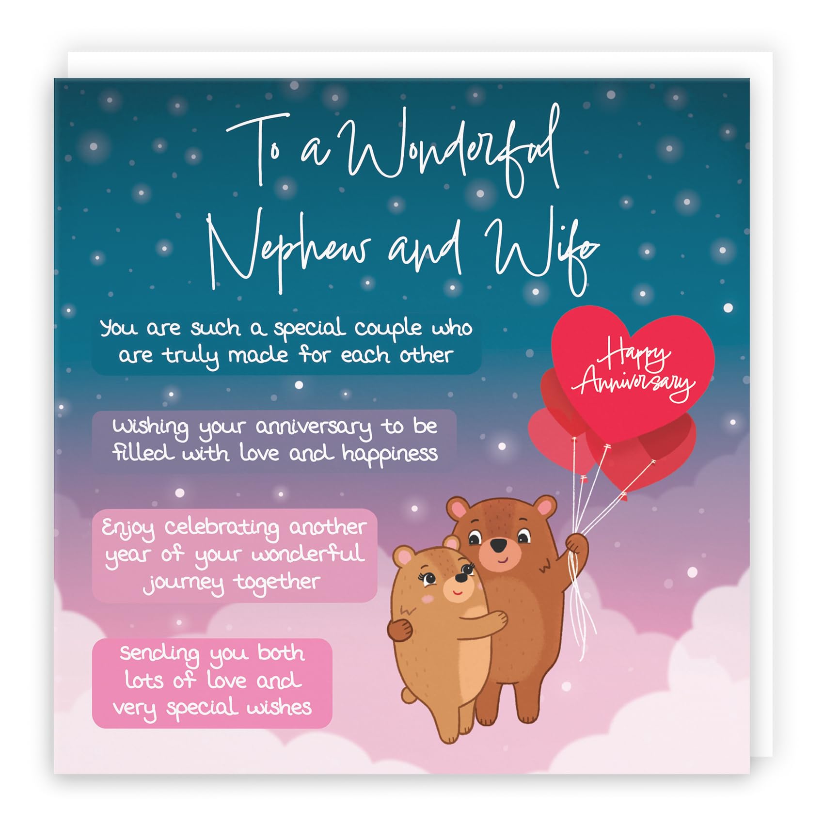 Hunts England, Nephew And Wife Poem Anniversary Card, Starry Night, Cute Bears, Verse Anniversary Card For Nephew And Wife