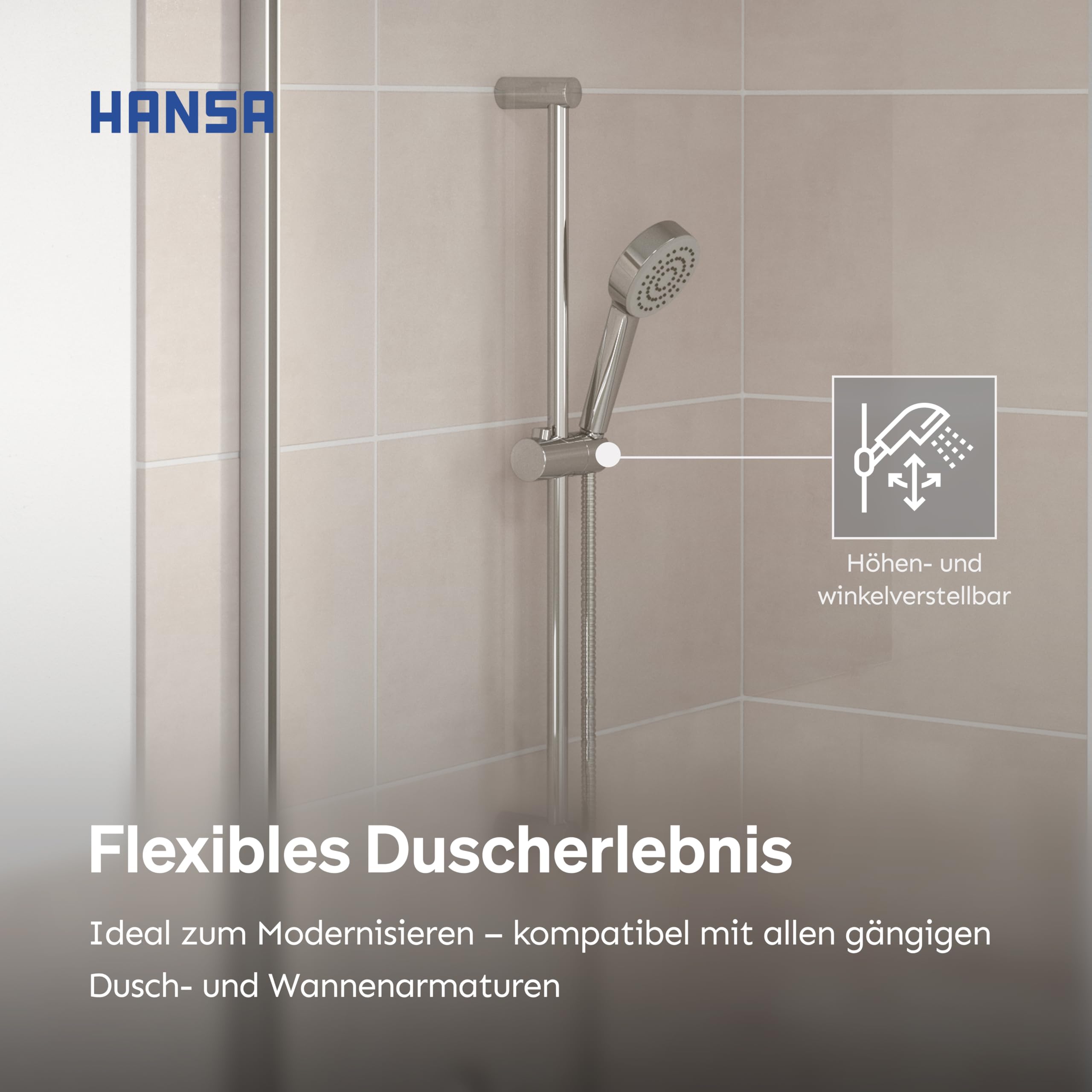 HANSA BASIC Duschgarnitur | Duschkopf mit Schlauch und Duschstange 70cm I Duschbrause mit 3 Strahlarten | Duschschlauch 1500 mm | Mit Duschkopfhalterung I Duschset ohne Armatur | Chrom