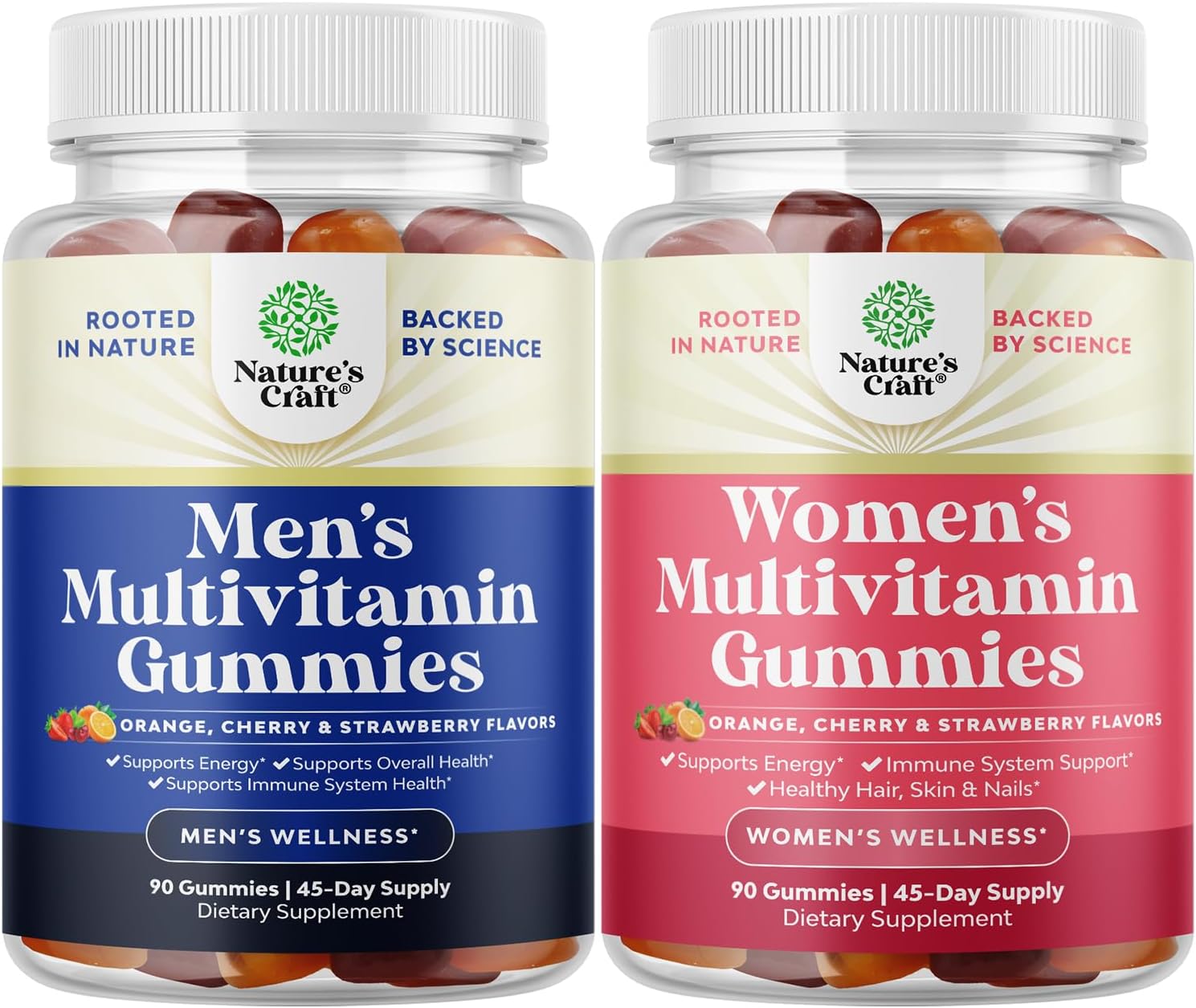 Bundle of Daily Mens Multivitamins Gummies with Zinc and Biotin for Energy and Immunity and Daily Multivitamin for Women Gummies - Gummy Vitamins for Health and Wellness - Non-GMO Gluten Free & Halal