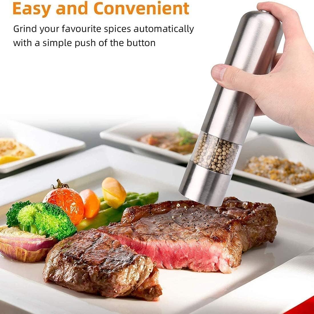 Electric Salt and Pepper Grinder Set, coarse and fine Adjustable Ceramic Grinder Automatic Stainless Steel Grinder Shaker(