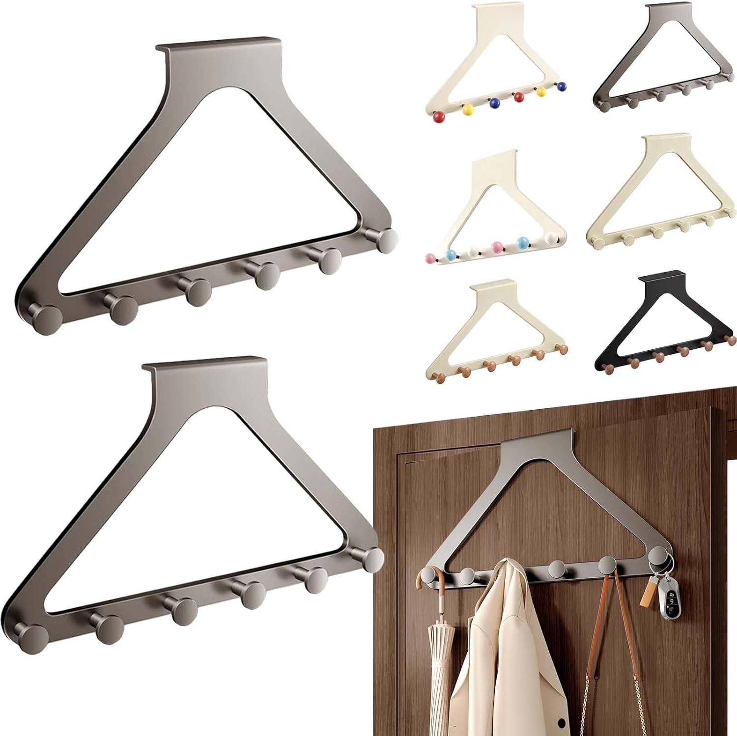 Over-The-Door Hanger Organizer, Heavy Duty No-Drill Door Hanger Rack for Coat Hat Scarf Towels, Over Door Hanging Storage Organizer for Bedroom Bathroom Entryway (2, B)