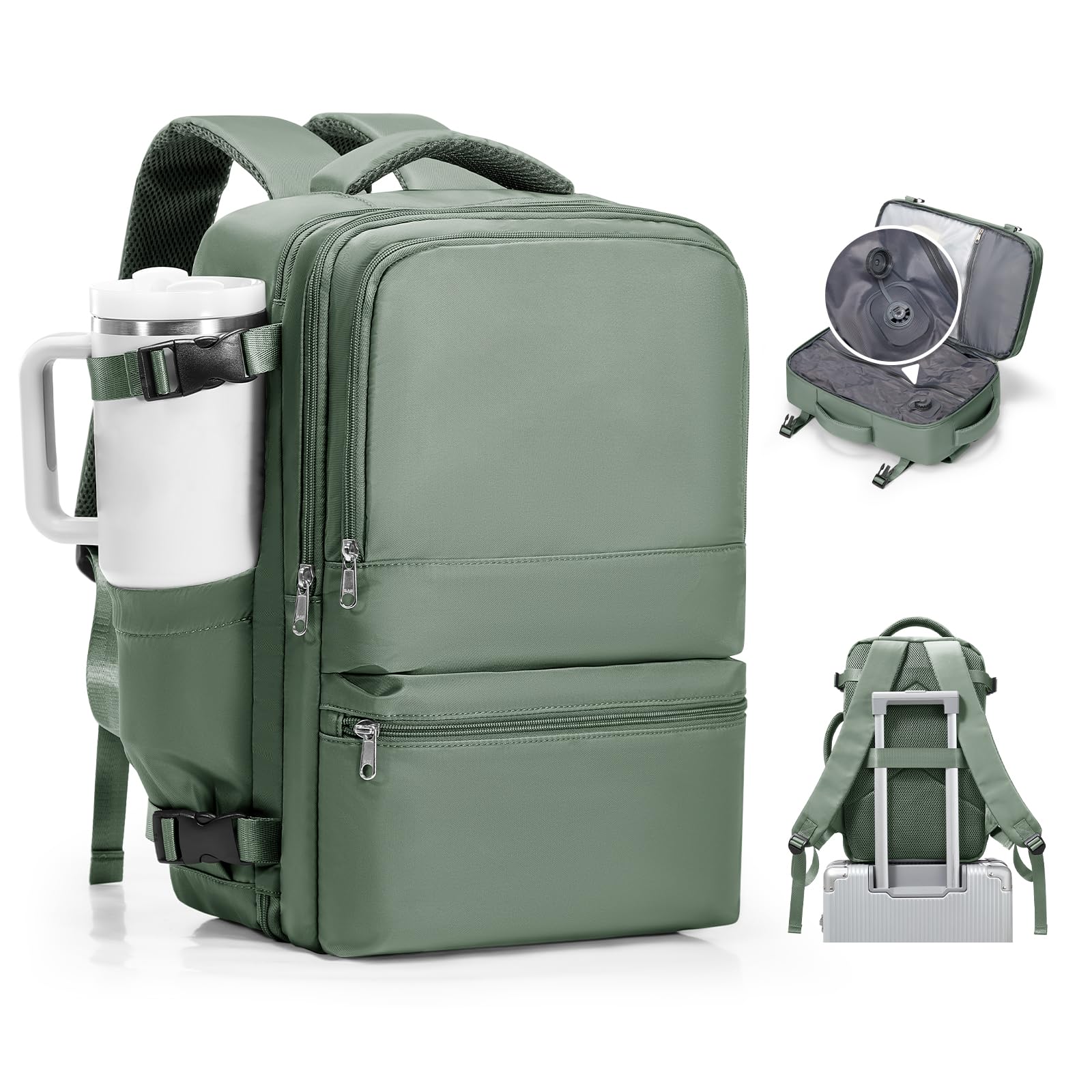 bergsalz Integrierter Vakuum Rucksack 40x30x20 Ryanair Handgepäck 40x30x20 Rucksack Handgepäck Flugzeug Für Damen Herren Reiserucksack Vakuum Mit Vakuumsystem Grün