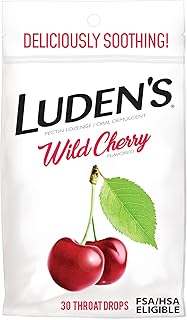 Luden's Sore Throat Relief Lozenges for Minor Everyday Irritation & Dry Mouth, Wild Cherry Flavored Drops, 30 Count