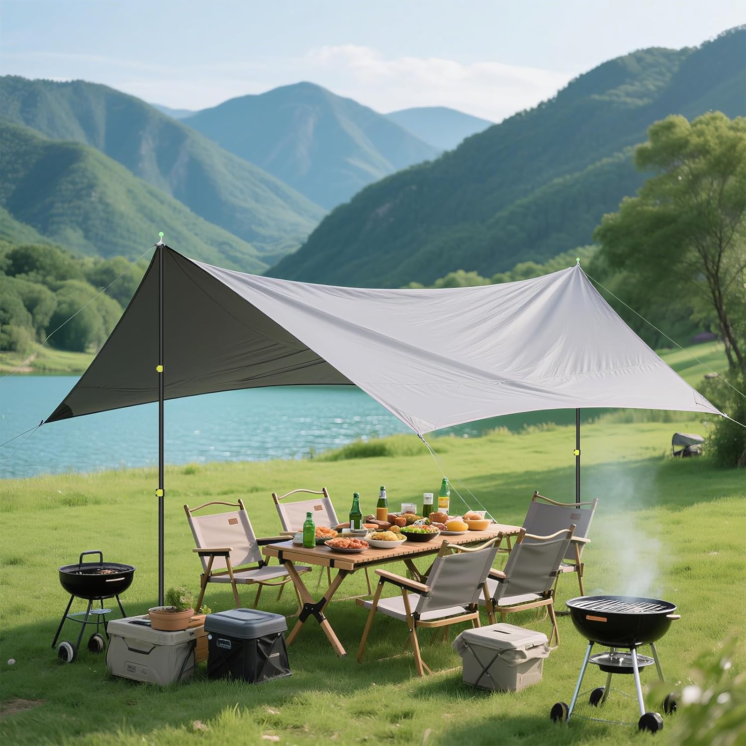 KOMCLUB Tarp Poles 97" Set of 2 Aluminum Heavy Duty Telescoping Tarp Poles Camping Shade Sail Poles for Tent Fly, Awning, Outdoor Camping, Hiking