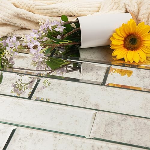 Miniatura 5 de Diflart Azulejo antiguo de metro para despegar y pegar de 4 x 12 pulgadas, biselado para cocina, salpicaduras, baño, pared de 5 pies cuadrados