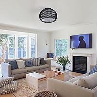 Vista 8 de Rattan Light Fixtures, Hand-Woven Boho Flush Mount Ceiling Light, Handmade Rattan Light Fixtures Ceiling Mount with Fabric Shade, Farmhouse Light