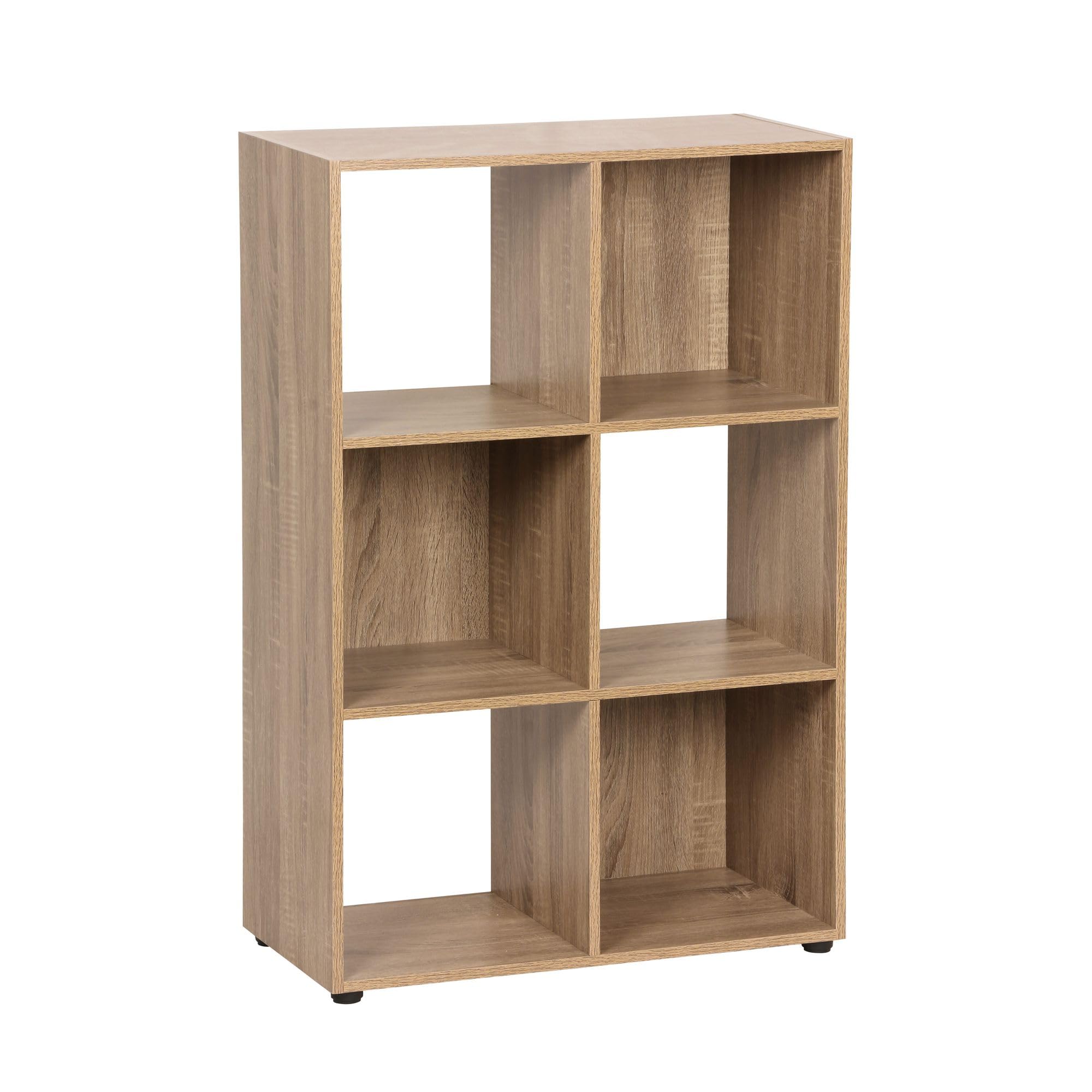 INDE MOBLEKIT | Estantería Cubo 6 Compartimentos 61.2x29.7x91.2 cm, Estantería Modular Roble, Librería Infantil o Mueble Auxiliar Cocina, Mueble de Madera para Almacenaje Hogar