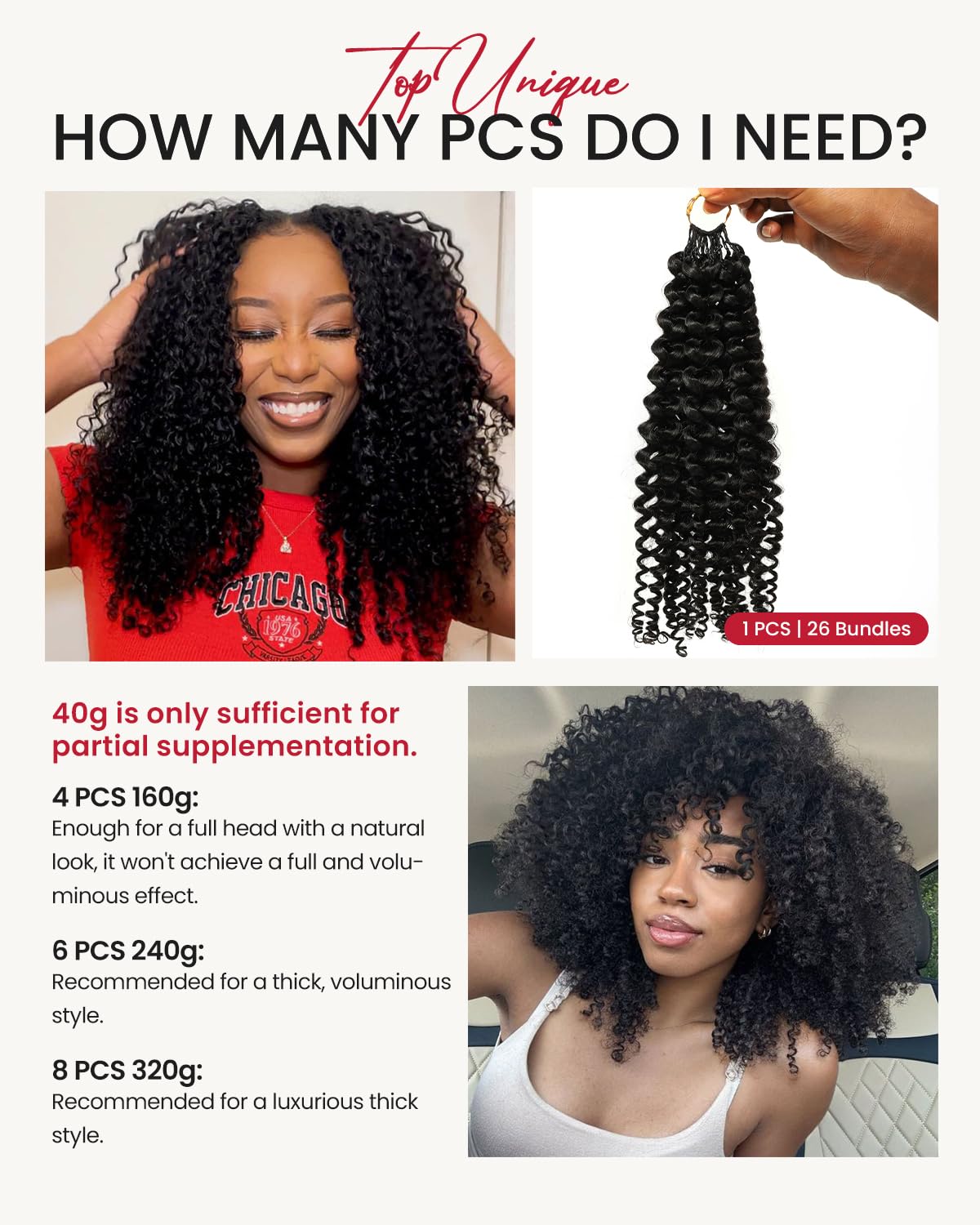 20 Inch Afro Kinky Curly Pre-Separated Crochet Human Hair, 160g Invisible Knots Crochet Hair Extensions for Black Women Natural Black