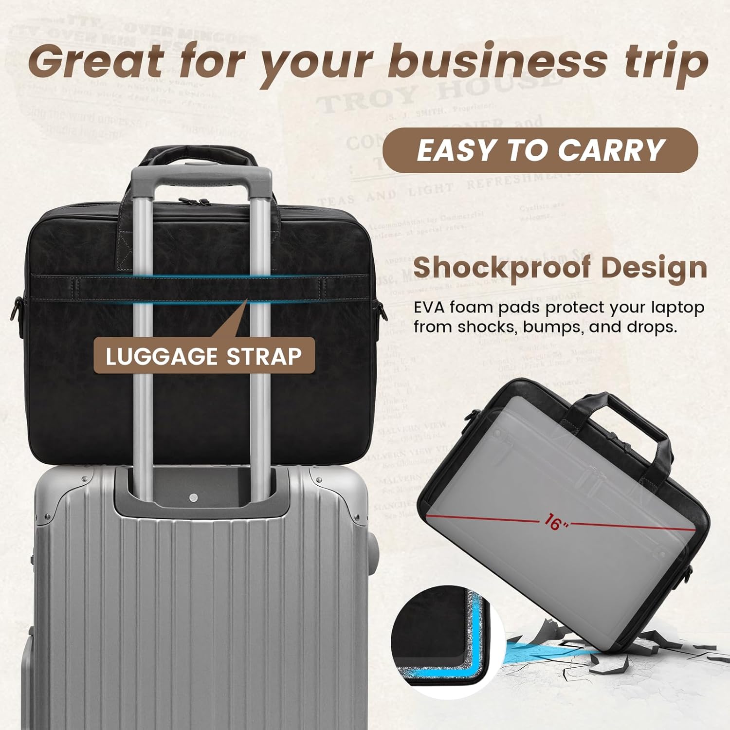 RAINSMORE Mens Laptop Bag 16 Inch Leather Briefcase Vintage Messenger Bag for Men Large Crossbody Shoulder Office Computer Bag Retro College Satchel for Work, Business,Travel, Black - Image 6