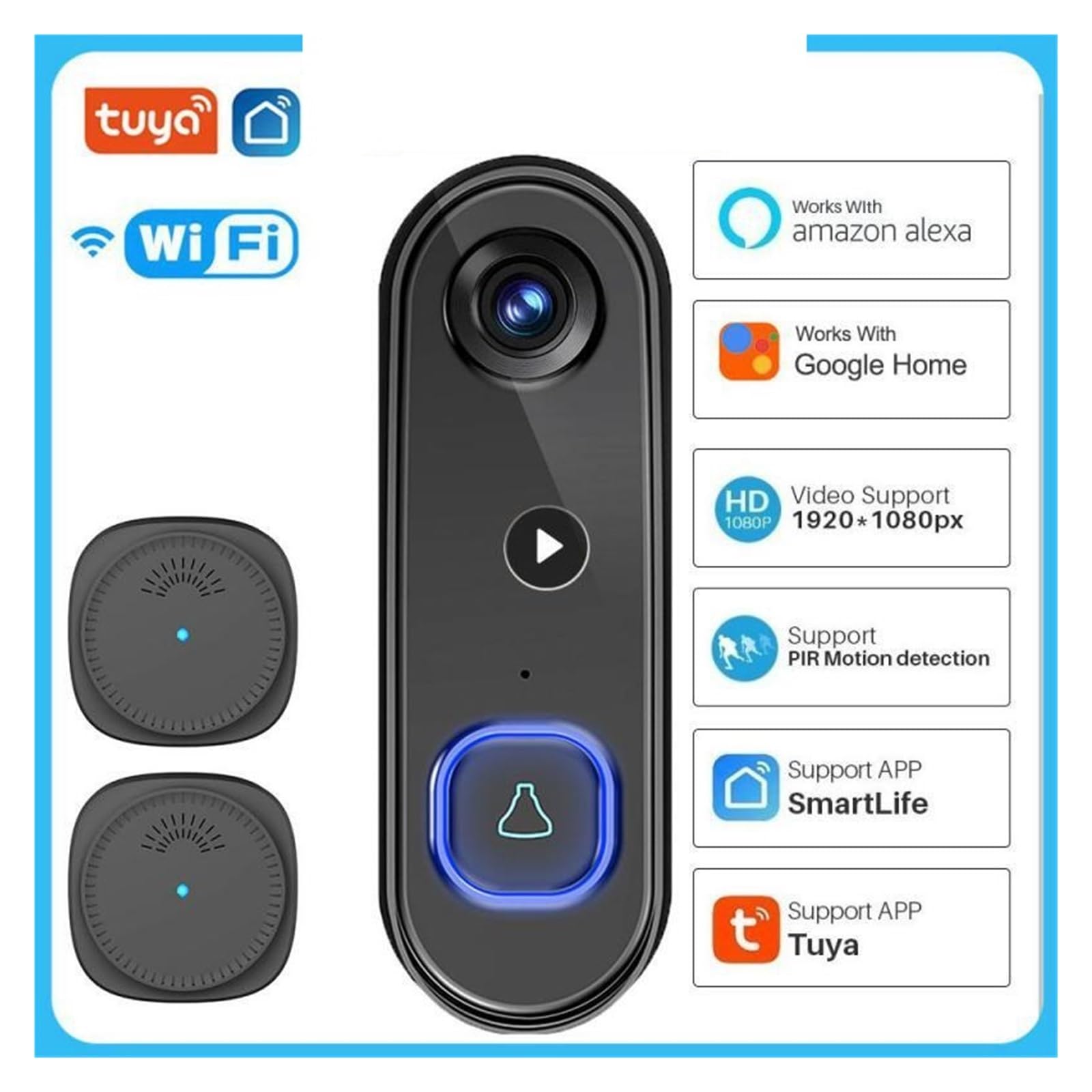 Bezprzewodowy dzwonek do drzwi WiFi TUYA 1080P kamera antywłamaniowy dzwonek do drzwi wideodomofon inteligentny Monitor domowy IR Night Vision wodoodporny Alexa (Color : U/S Intercom)