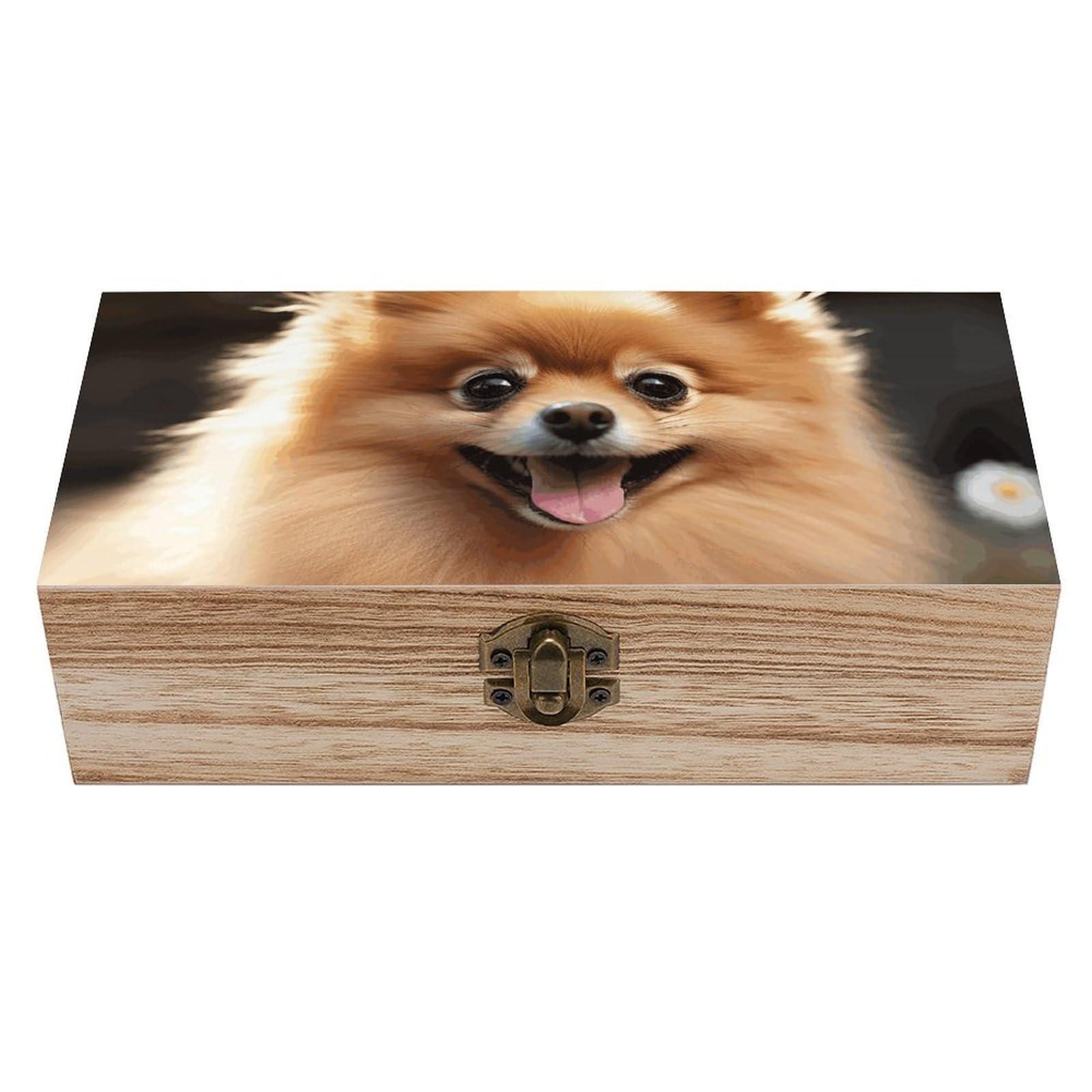 LZQPOEAS Pomeranian Dog Wooden Storage Box Small Decorative Box with Hinged Lid Handmade Elegant Keepsake Storage Box for Jewelry, Photos, Trinkets, Letter Gifts, Small Heirlooms