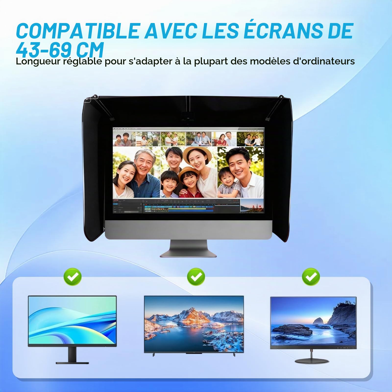 Pare-Soleil pour écran, Capot de Moniteur réglable et Pliable, 41 à 71 cm | pare-soleil réglable pour ordinateur portable, tente pour écran de 17 à 27 pouces, cadre extérieur, protection contre la