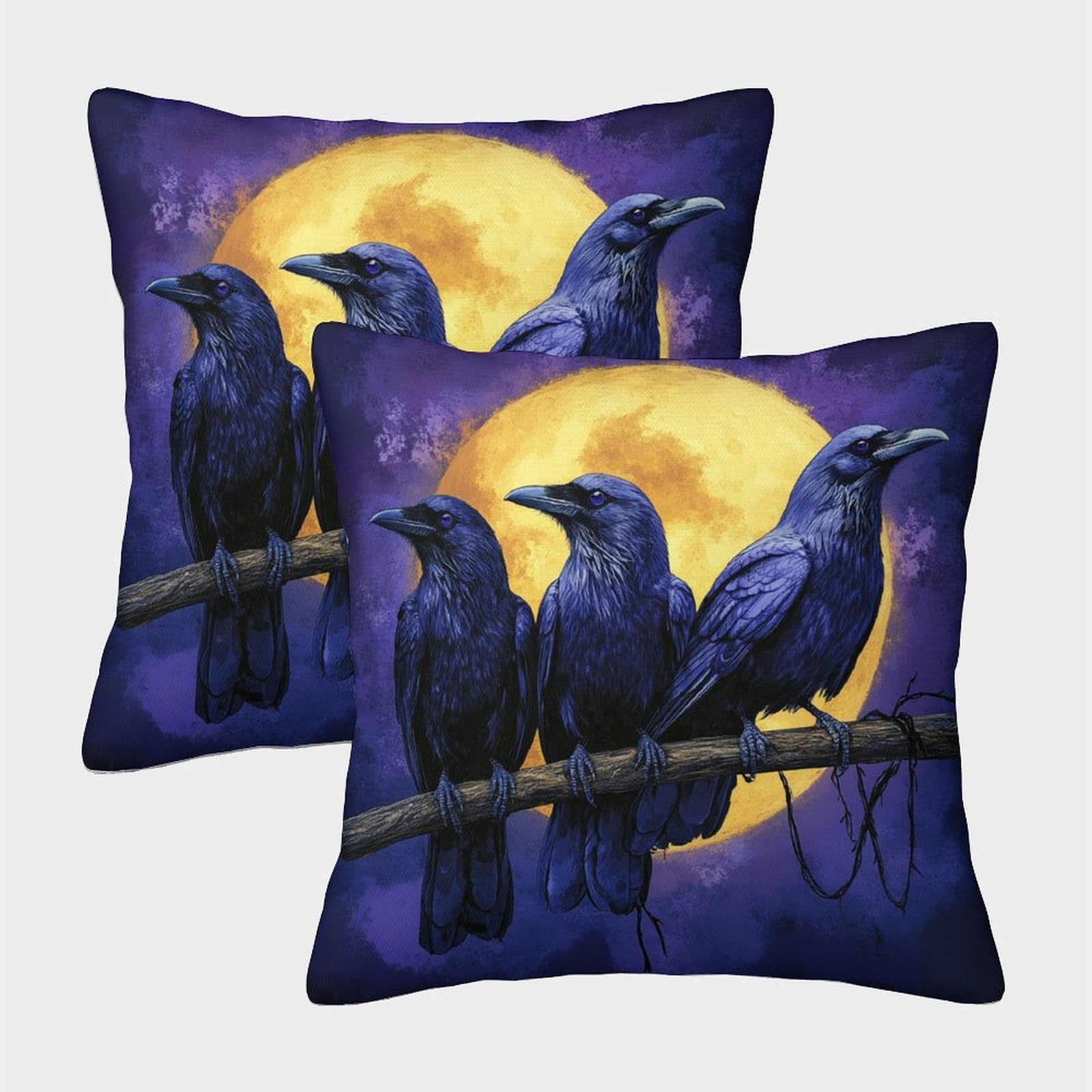 HWEICOIN 3D Printed Crows Square Pillowcases Dinosaurs Square Throw Pillow Decorative Super Soft Pack of 2 for Patio,Couch, Tent, Balcony And Sofa 45x45cm