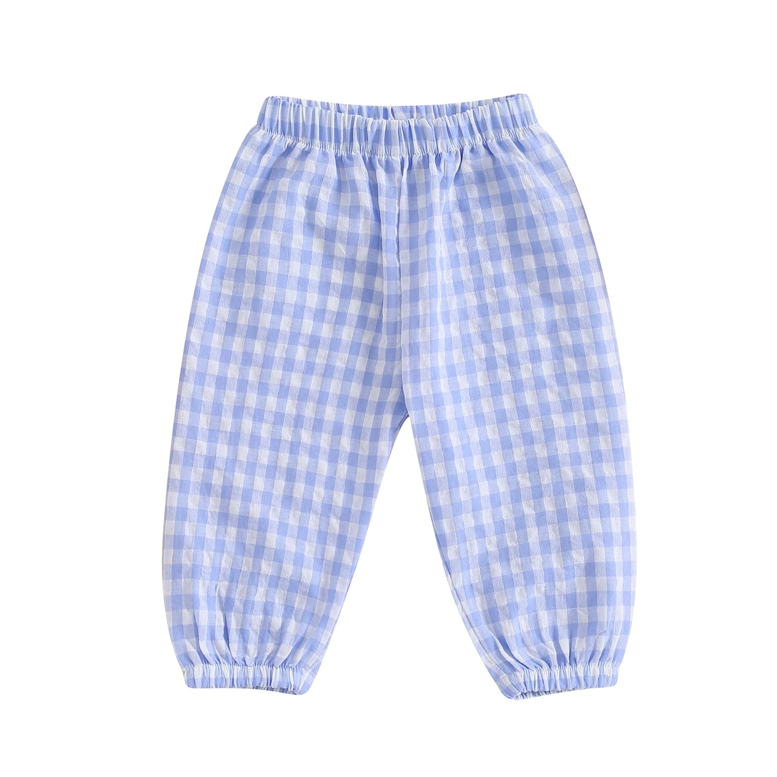 Toddler Baby Girl Boy Cotton Linen Pants Plaid Elastic Jogger Gingham Lantern Long Pants Summer Fall Harem Pants (Blue, 2-3 Years)