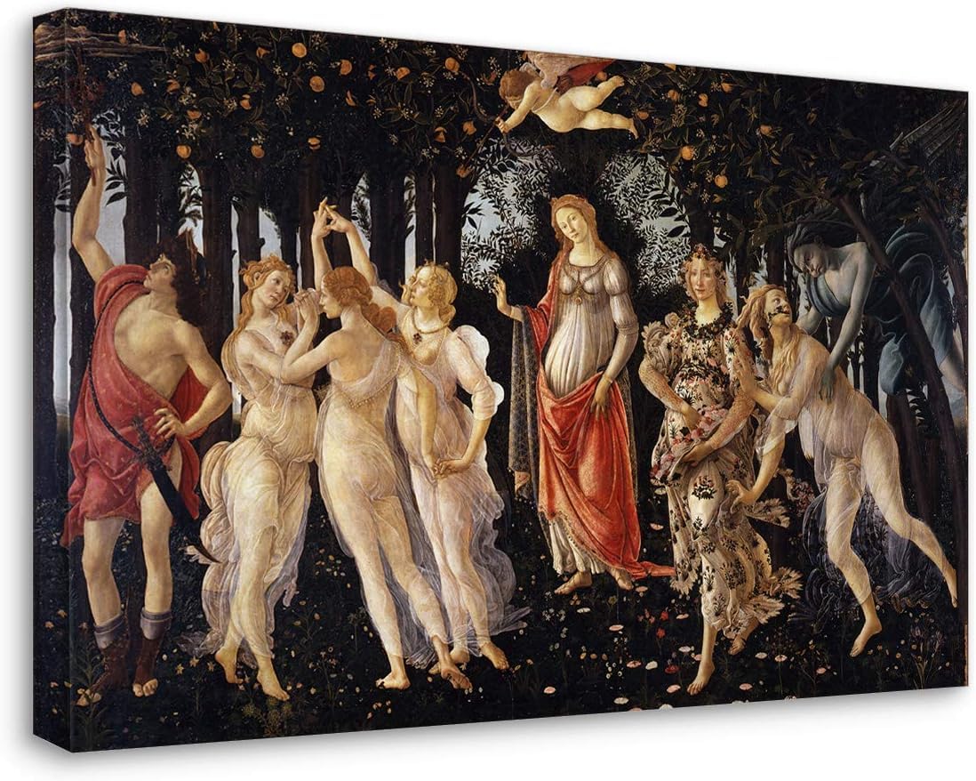 Grafic Quadro La Primavera di Botticelli - Sandro Botticelli Primavera - stampa su tela canvas con telaio in legno - dipinto botticelli (QUADRO CON TELAIO IN LEGNO, CM 160X106)
