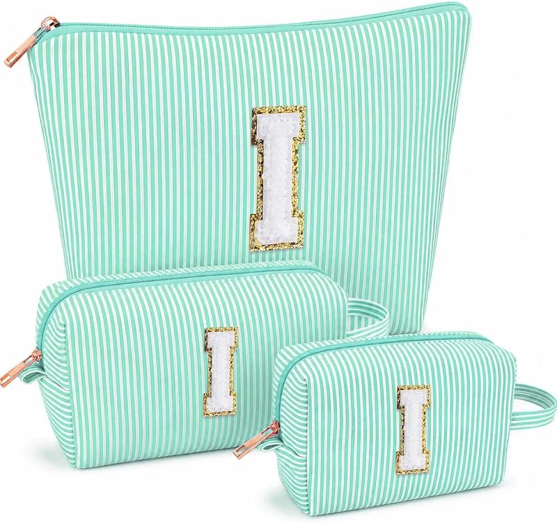 ARIVOY Conjunto com 3 necessaires de maquiagem listradas, modelo I, verde