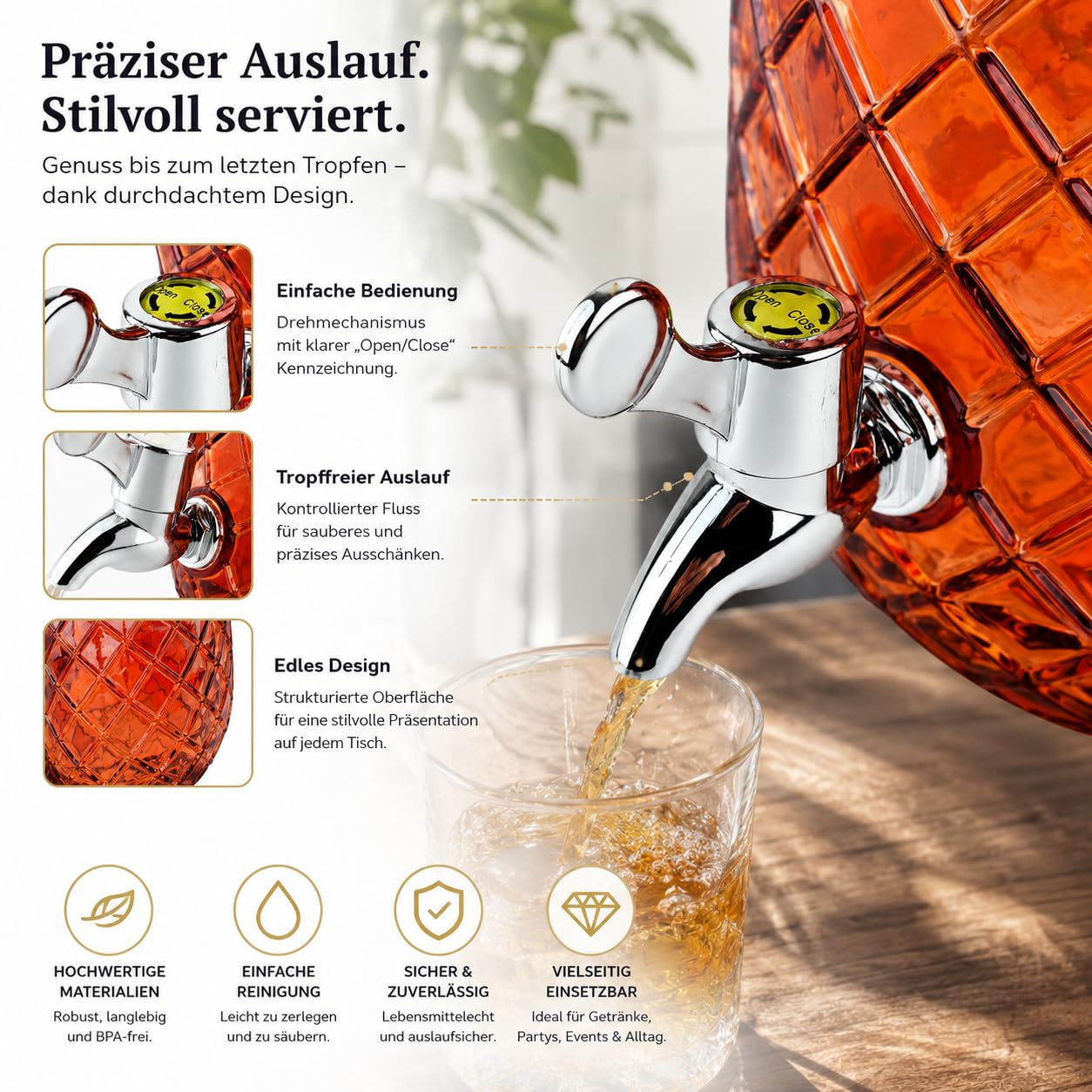 2er Set Getränkespender je 4,5L Ananas Glas mit Zapfhahn Getränkebehälter Saftspender Limonadenspender Partyspender Deckel 30cm für Cocktails Eistee Spender - gelb orange