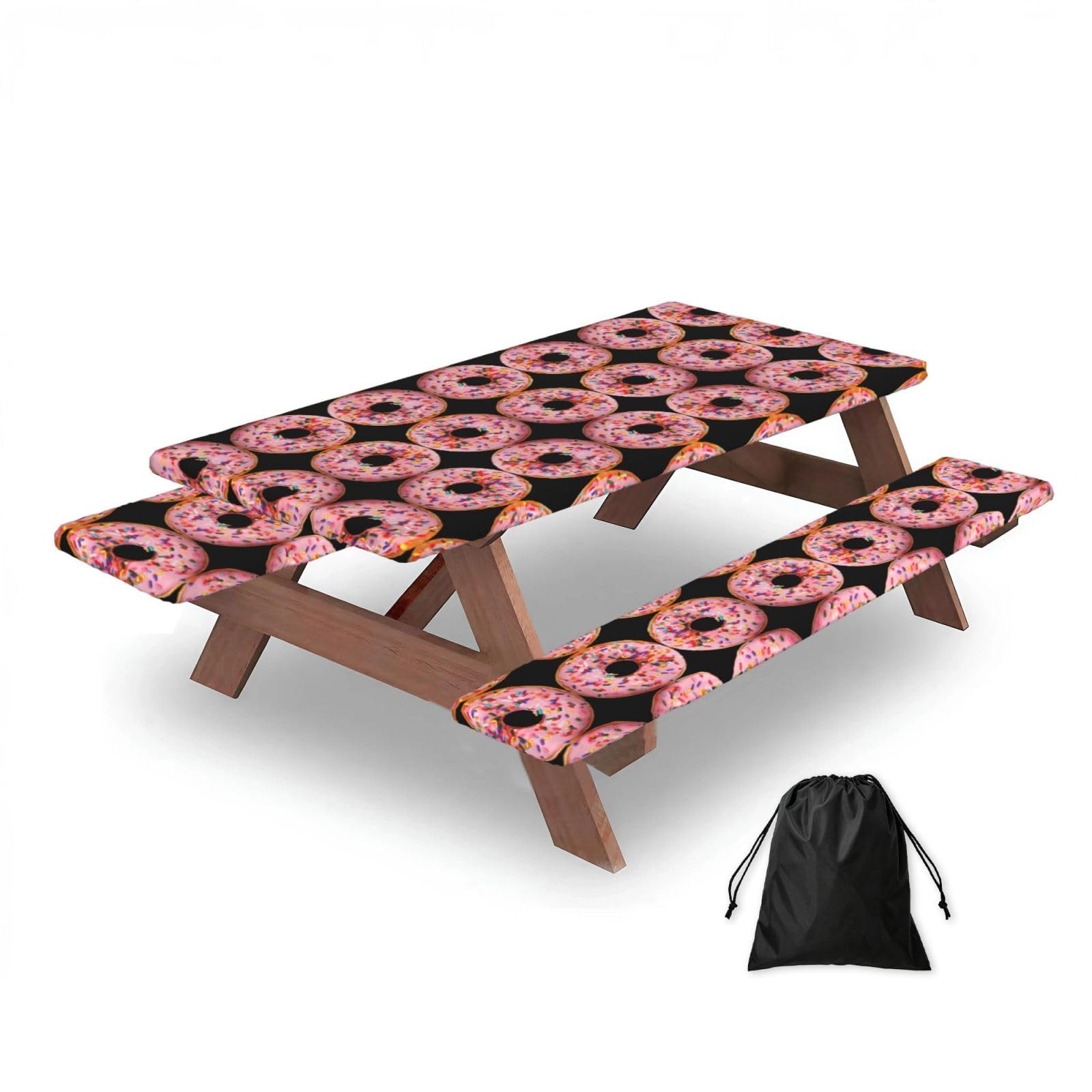 ESNAIUVCD Strawberry Print Picnic Table Cover With Bench Covers,Camping Essentials,Fitted Tablecloth Cover With Elastic Edge, For Indoor & Outdoor 3 Pcs