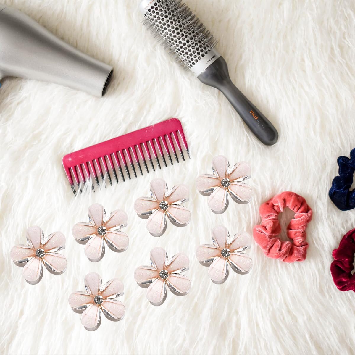 10 Pcs Mini Diamond Hair Claw Clips - Small Flower Hairpins, Hair Accessories, Sweet Mini Barrettes, Hair Styling Accessories (White) - Image 3