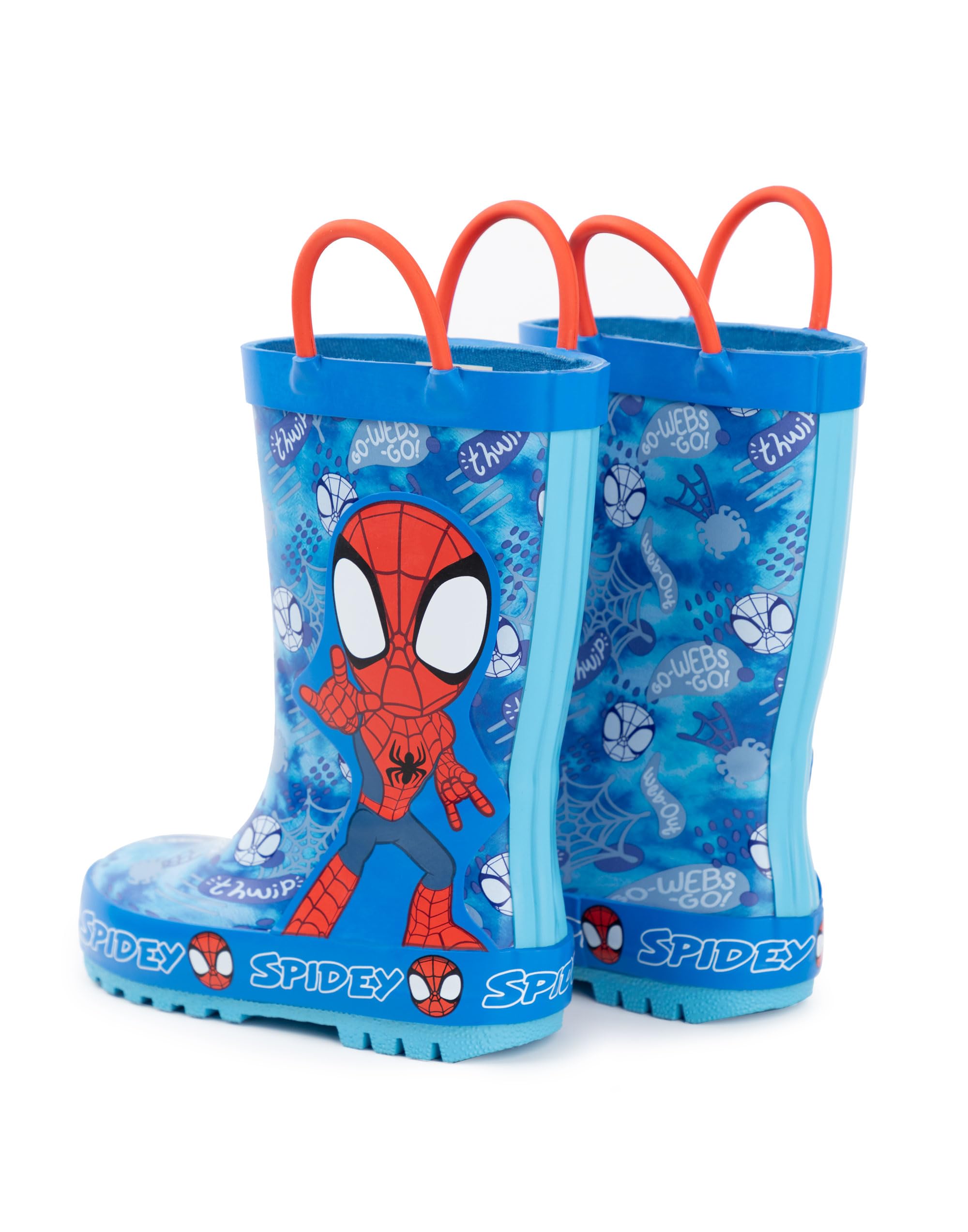 Marvel Bottes en caoutchouc Spiderman garçons | Bottes en caoutchouc pour enfants avec personnage Spiderman et impression Web en bleu et rouge | Bottes en caoutchouc