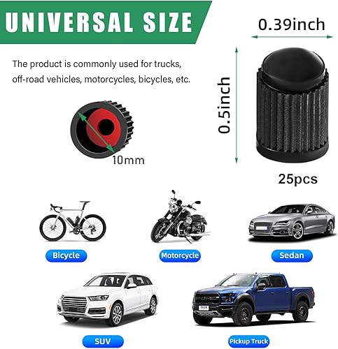 Miniatura 2 de 25 tapas de vástago de válvula de neumático, tapa de válvula de neumático de automóvil con sello de goma O, tapas de vástago de rueda herméticas a