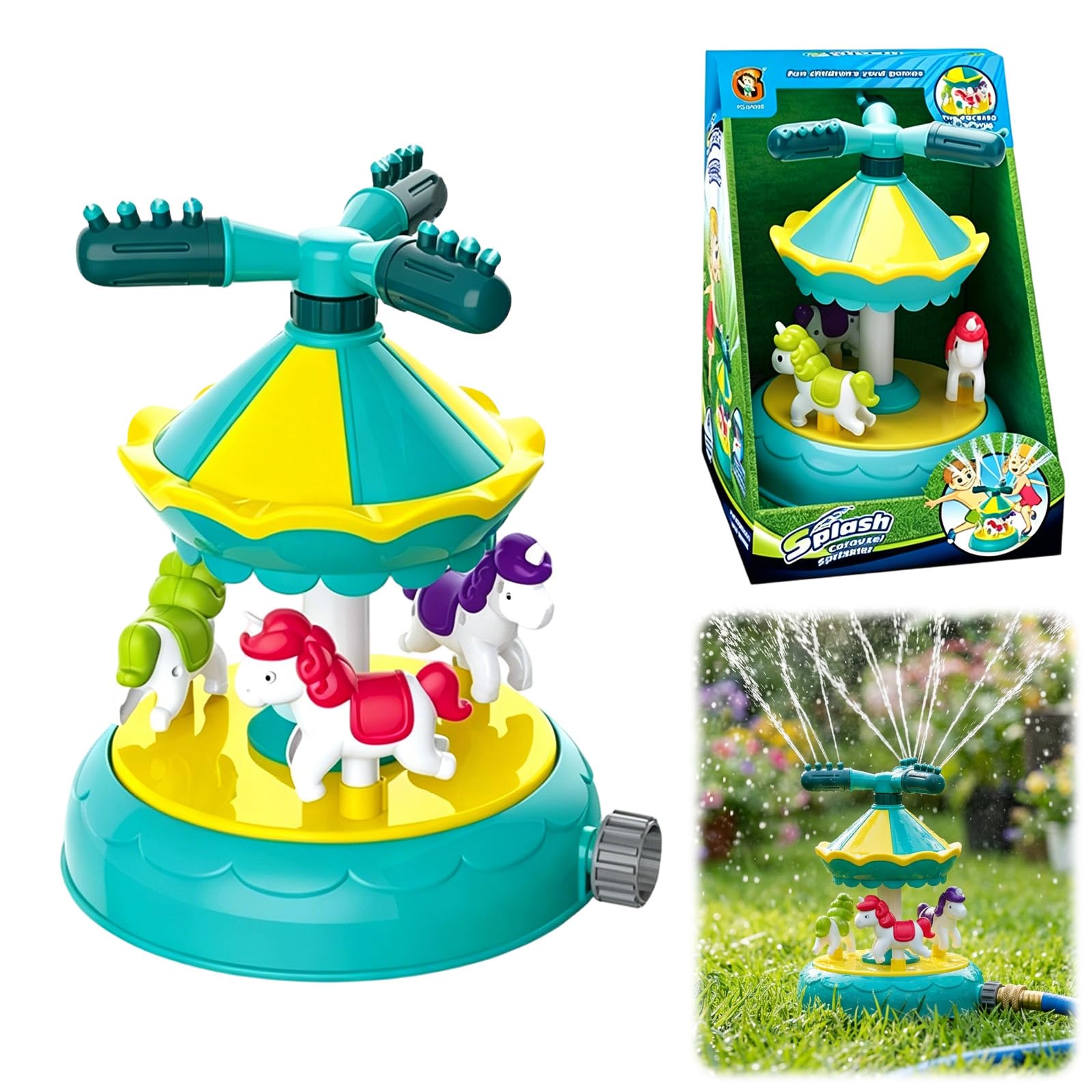 Juguete de agua para niños, juguete de jardín, aspersor de agua, aspersor de verano, juegos para niños, carrusel, césped, aspersor de césped, juguete para niños y niñas a partir de 3, 4, 5, 6, 7, 8