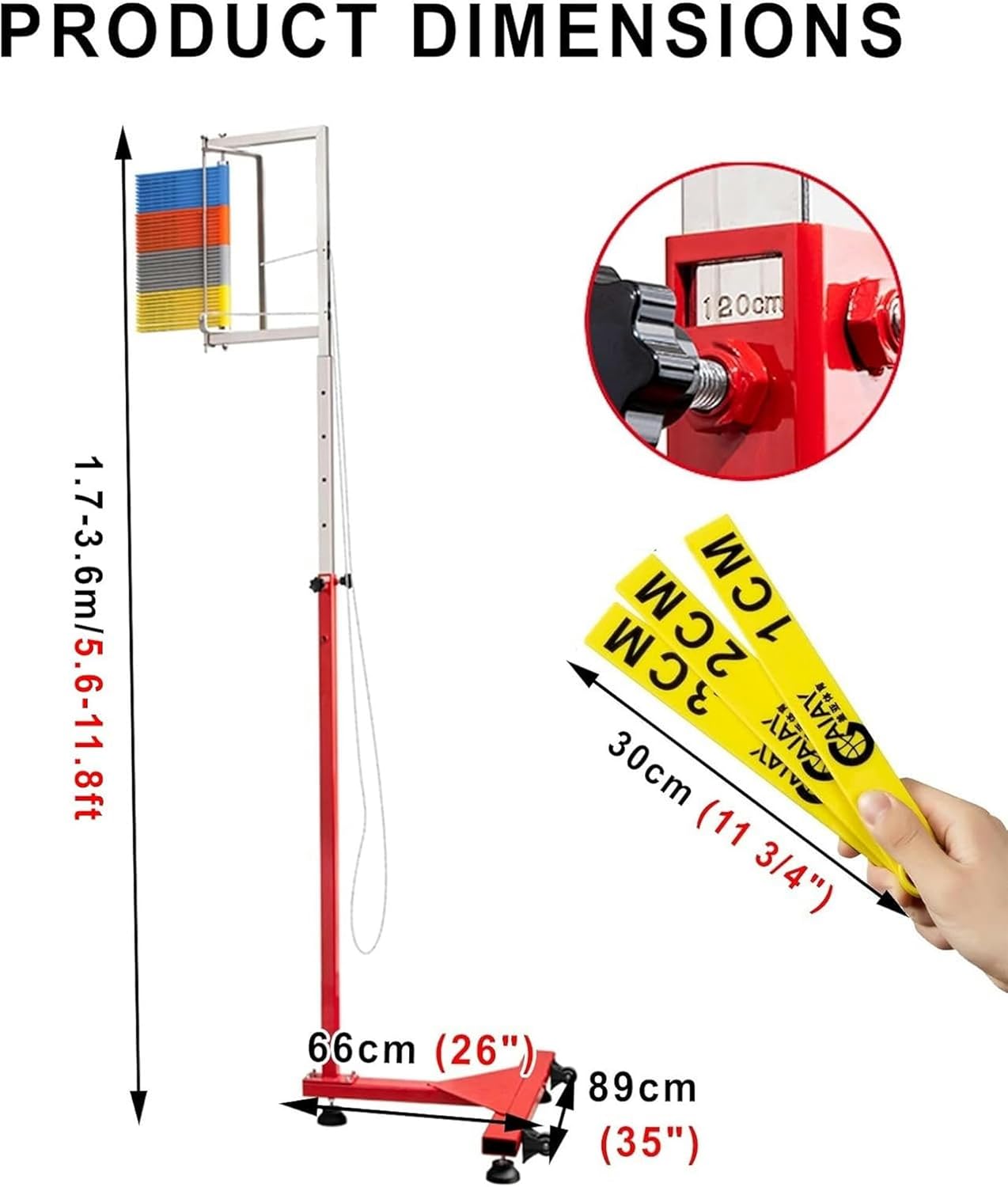 XENITE 5.6-11.8ft Vertical Jump Measure Device, Easy Reset Vertical Jump Trainer, Physical Jumping Ability Tester, Colorful ABS Plastic Target Vanes