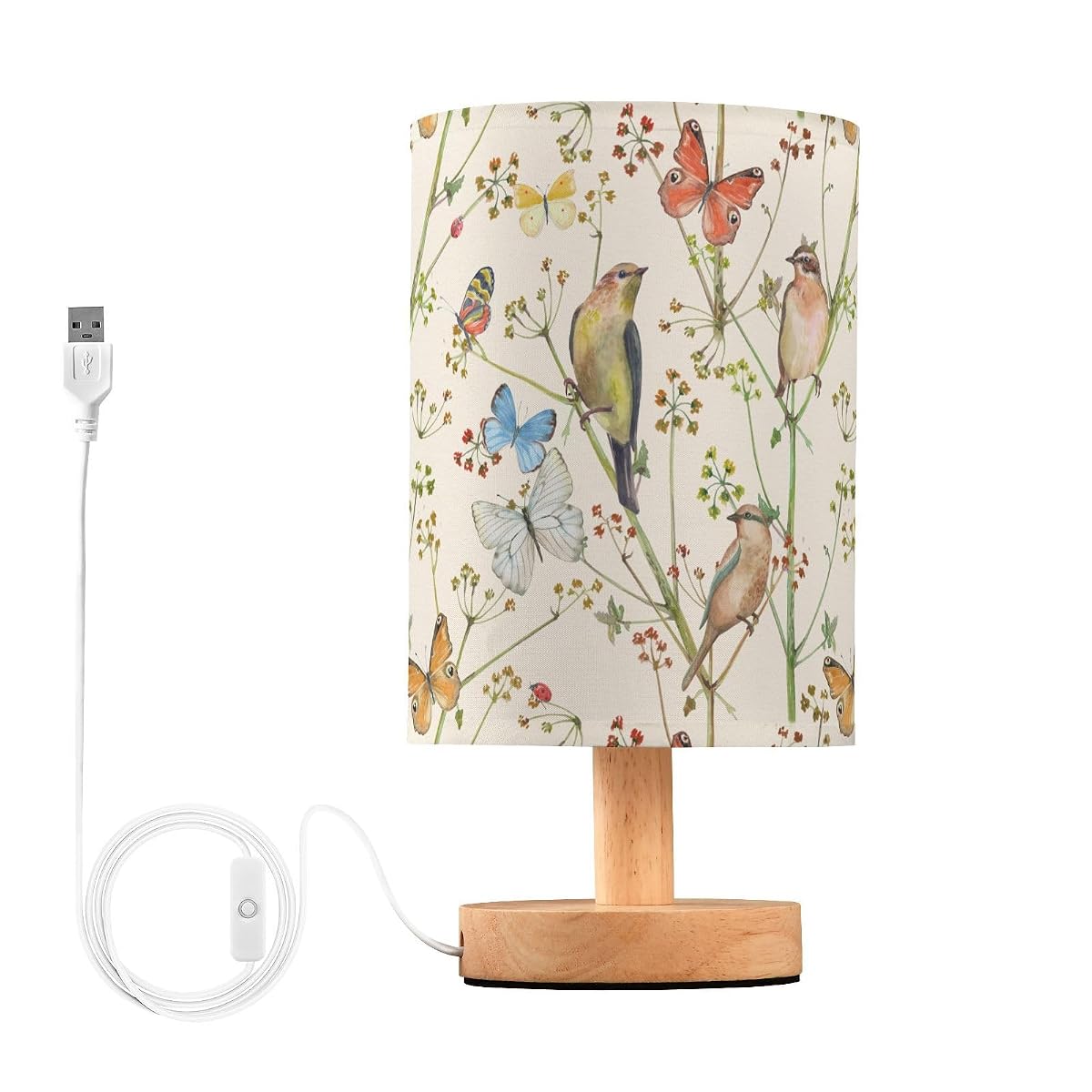 Oarencol Bedside Table Lamp Vintage Butterfly Bird Nightstand Lamp with Wood