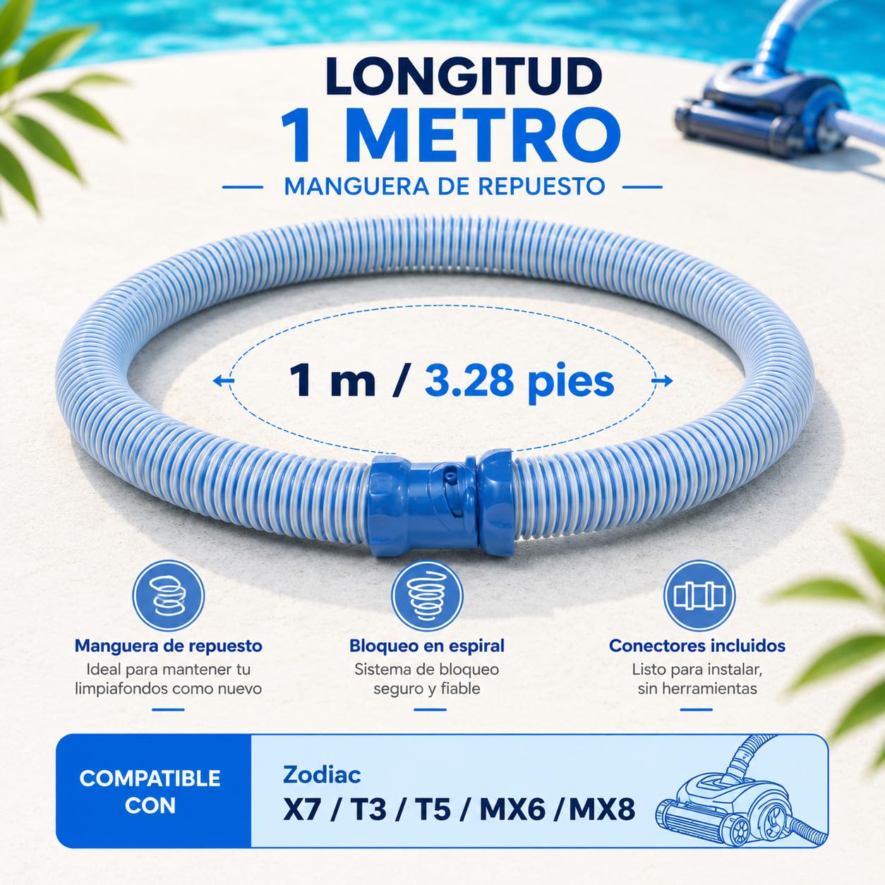 Manguera Repuesto Limpiafondos 1m Compatible con Zodiac MX6 MX8 T3 T5，5