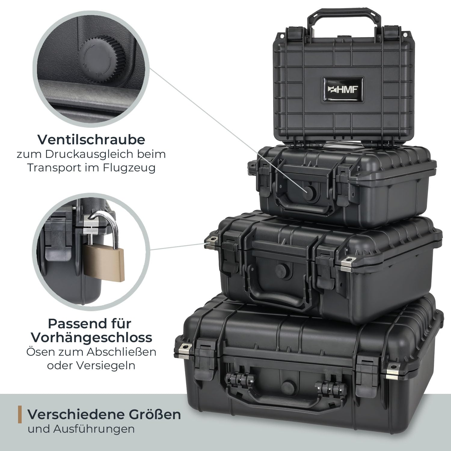 HMF ODK100 Outdoor-Fotokoffer, Transportkoffer mit Rasterschaumstoff | 27 x 24,5 x 13 cm