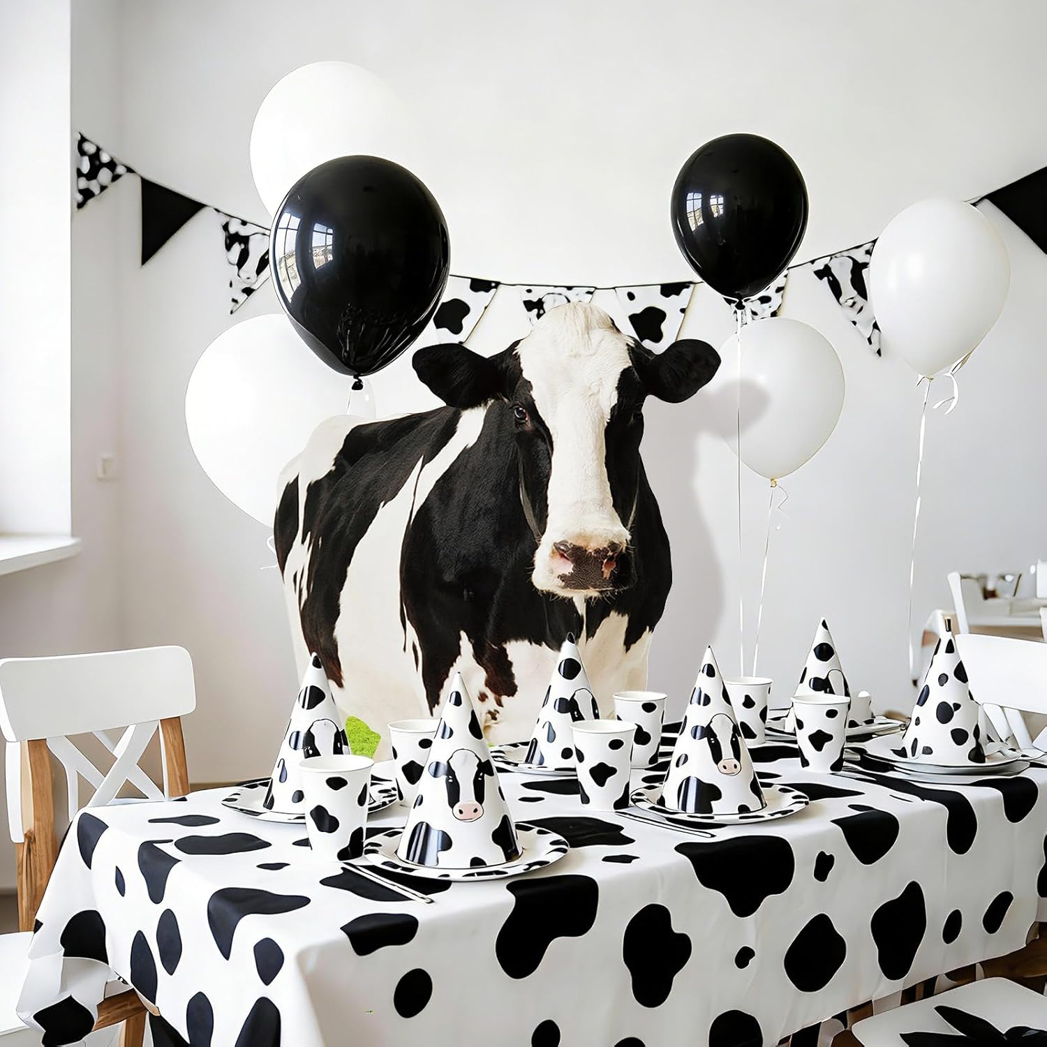 4FT Cow Cardboard Cutout Life-Size Animal Cutout Realistic Farm Animal Photo Booth Prop Decor for Parties, Farm-Themed Events, Classrooms, Birthday Decoration Supplies 29.76 x 47.24 Inches