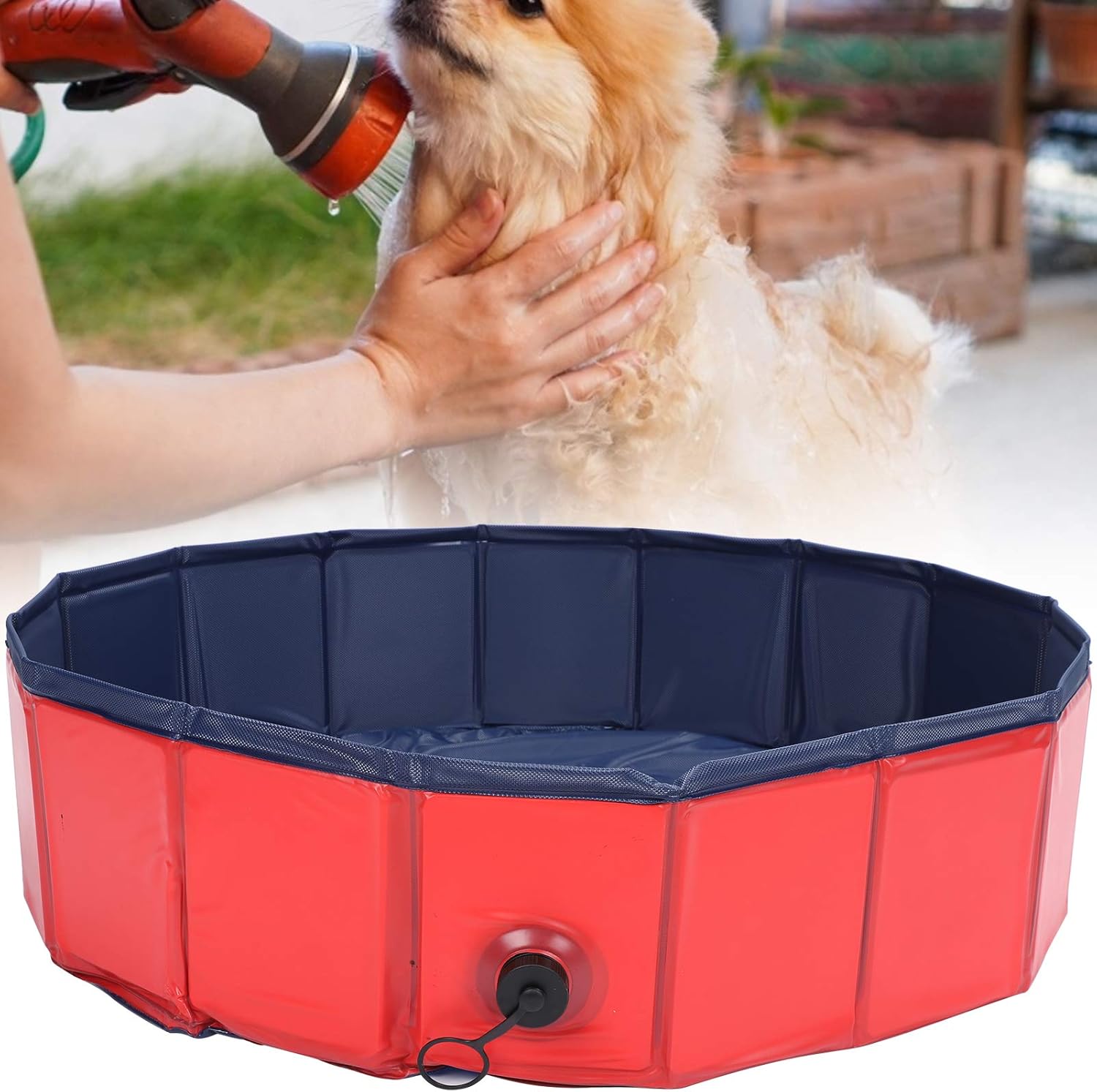 Foldable Pet Bathing Tub Portable Shower Basin PVC Composite Cloth Dog Cat Bath Pool Large Space Red Universal Outdoor Indoor Use (Red)