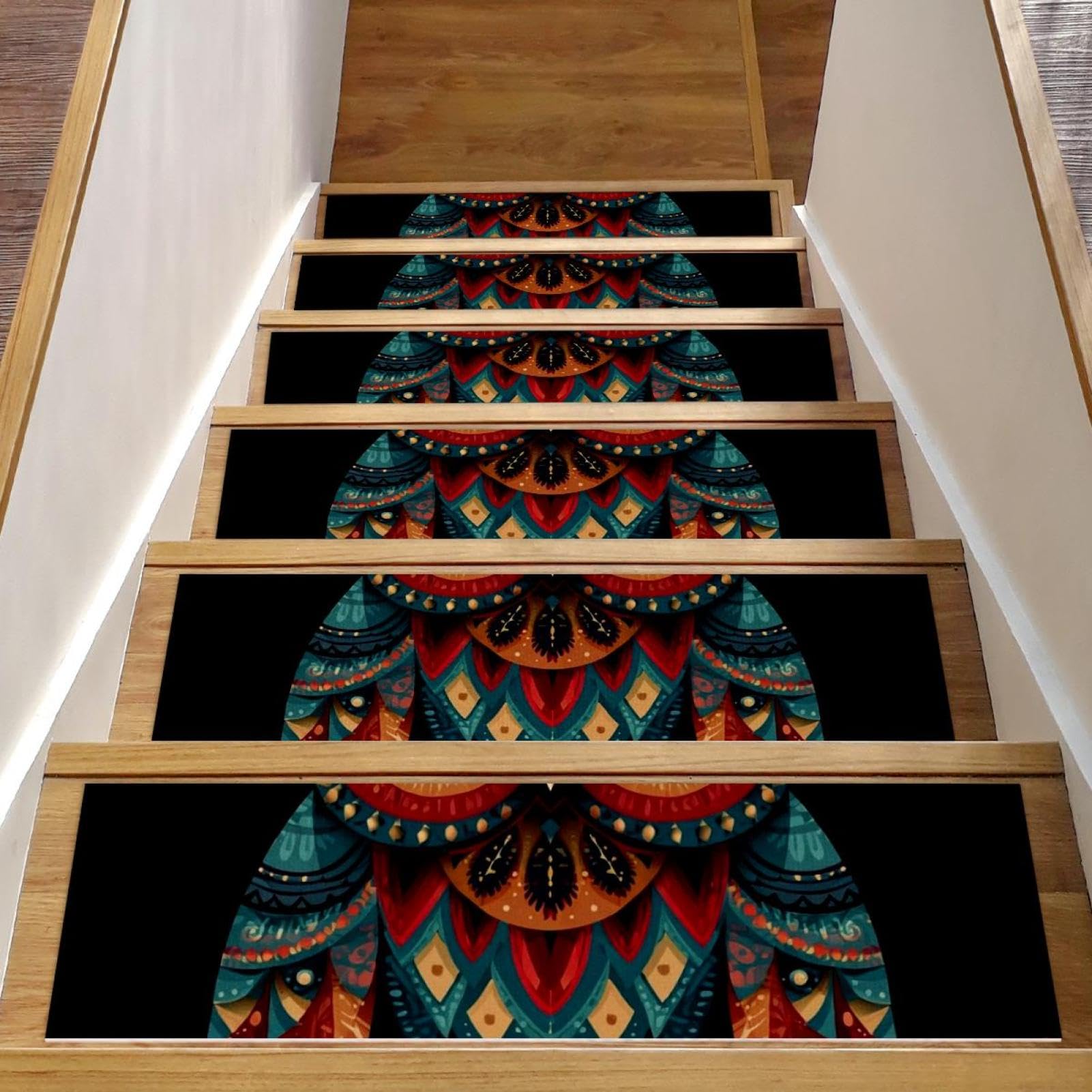 Lot de 15 tapis d'escalier antidérapants et autocollants de sécurité Motif hibou ethnique tribal 76,2 x 20,3 cm