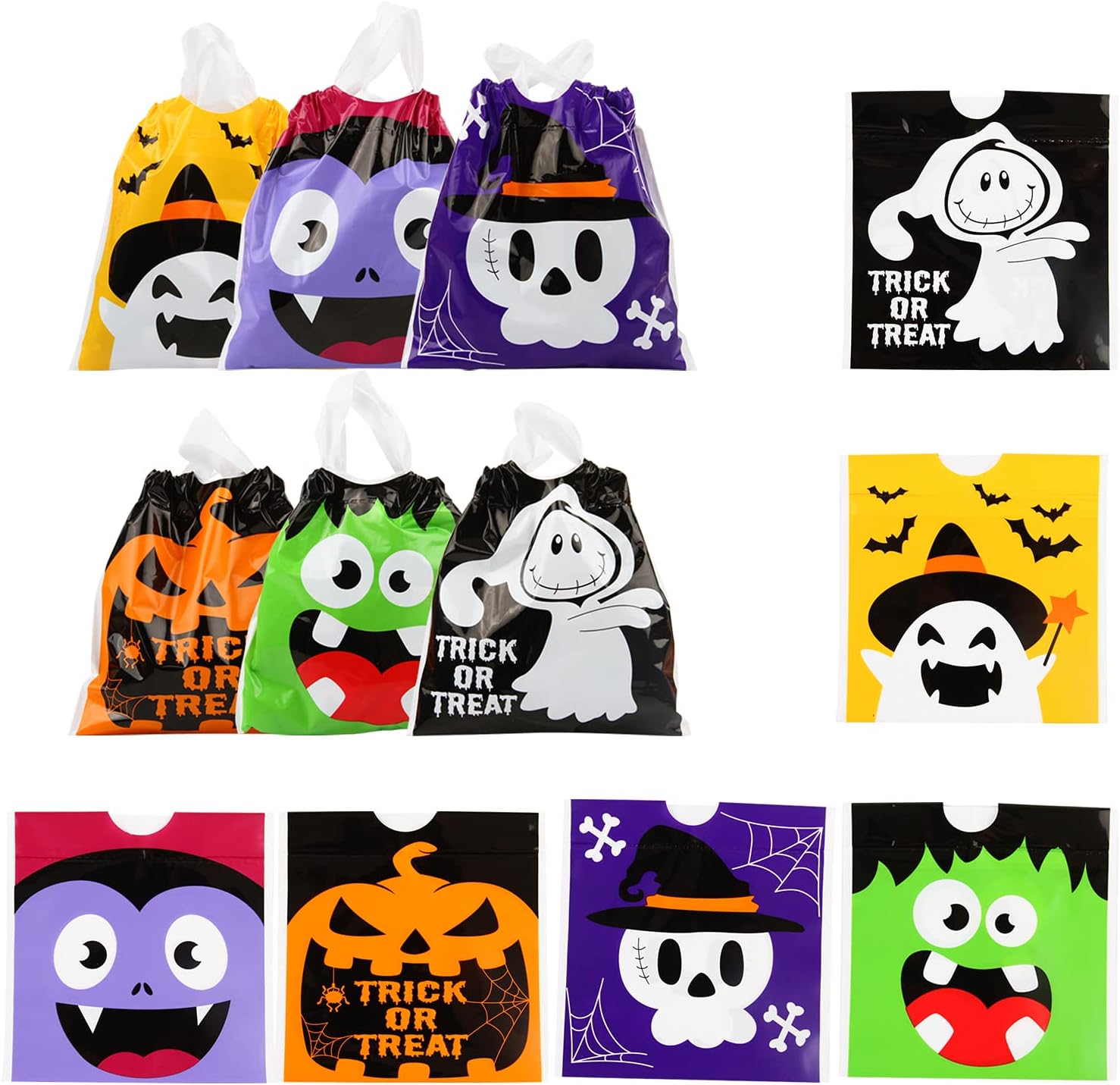 CCINEE 48PCS Halloween Goody Bags with Drawstring,Tick or Treat Candy Bags for Halloween Party Favor Supply