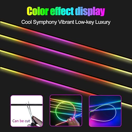 Miniatura 6 de Dreamcolor - Luces de acrílico para interiores de automóvil, 2 piezas de 43.3 pulgadas43.3 in, 128 luces LED coloridas para automóvil, fibra óptica,