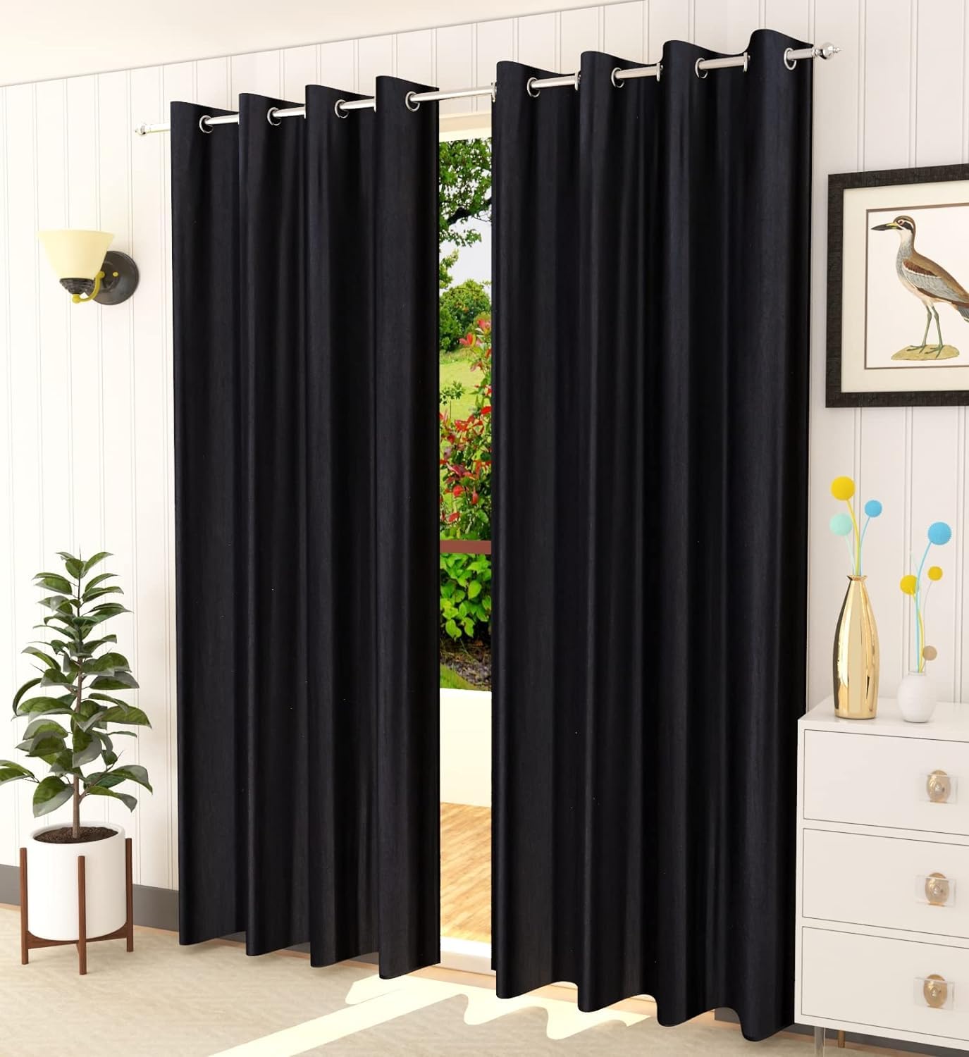 NABHYA Collection Solid Plain Grommet Curtains Long Crush for Long Door (9 feet),(Black) (B0D6LWLH2X) Amazon Price History, Amazon Price Tracker