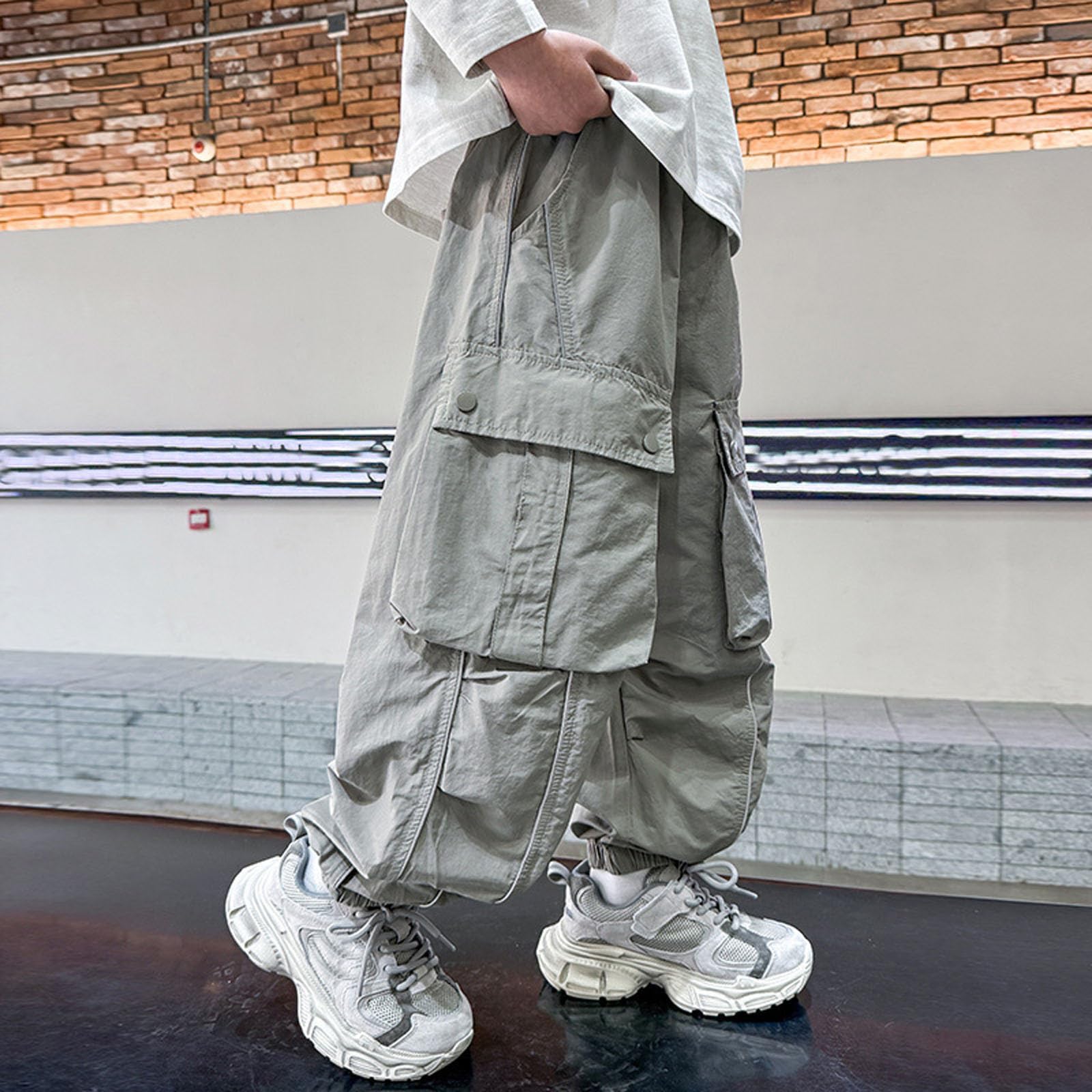Genérico Pantalones Cargo Niño - Pantalones Cargo para Niños Informales De Cintura Alta con Cordón Holgados Bolsillos Ropa De Calle