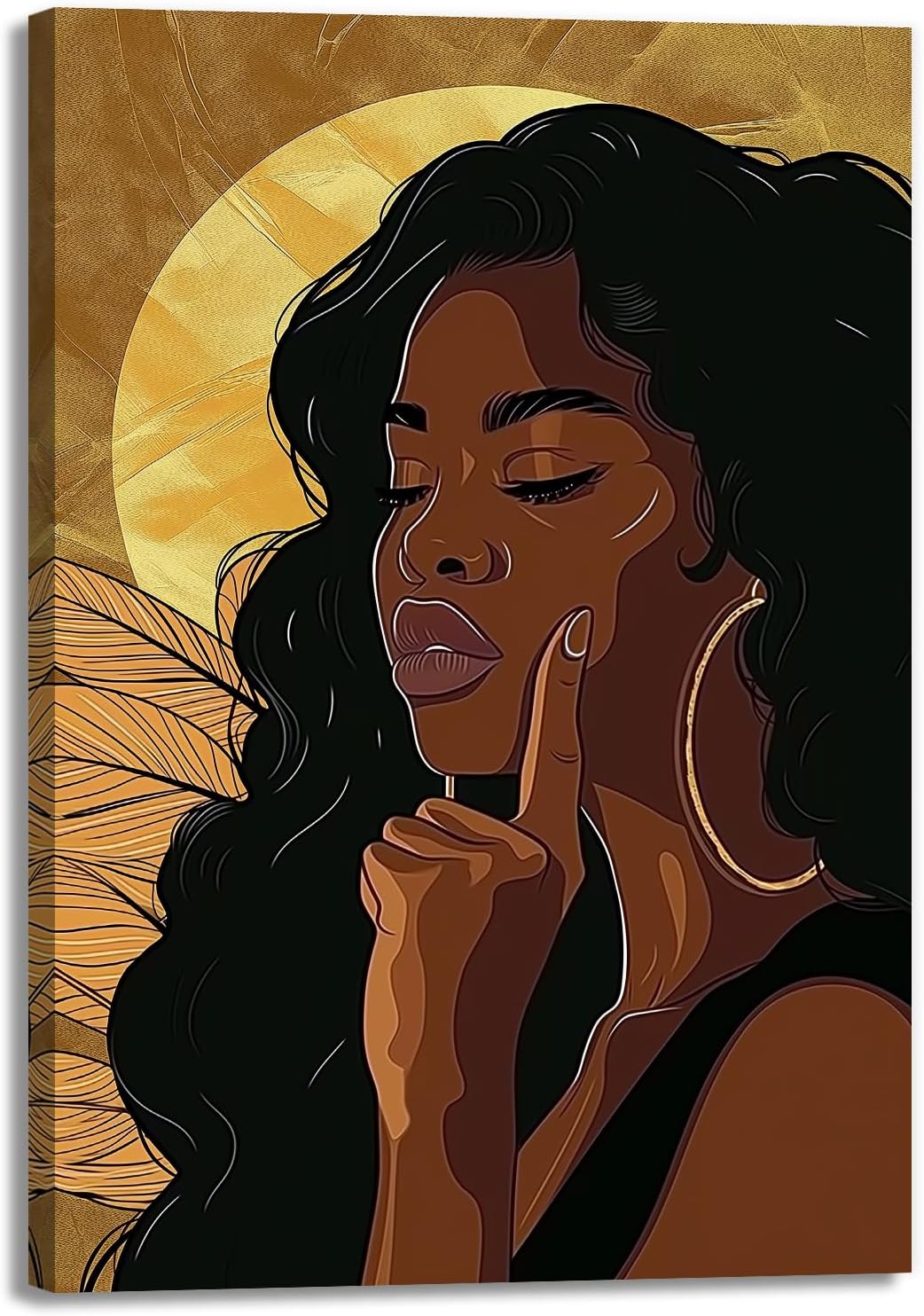GLOKAKA African American Woman Wall Art Black Girl Portrait Pictures Print Elegant Female Painting Modern Home Decoration Ready To Hang(Artwork-1,12"x18")