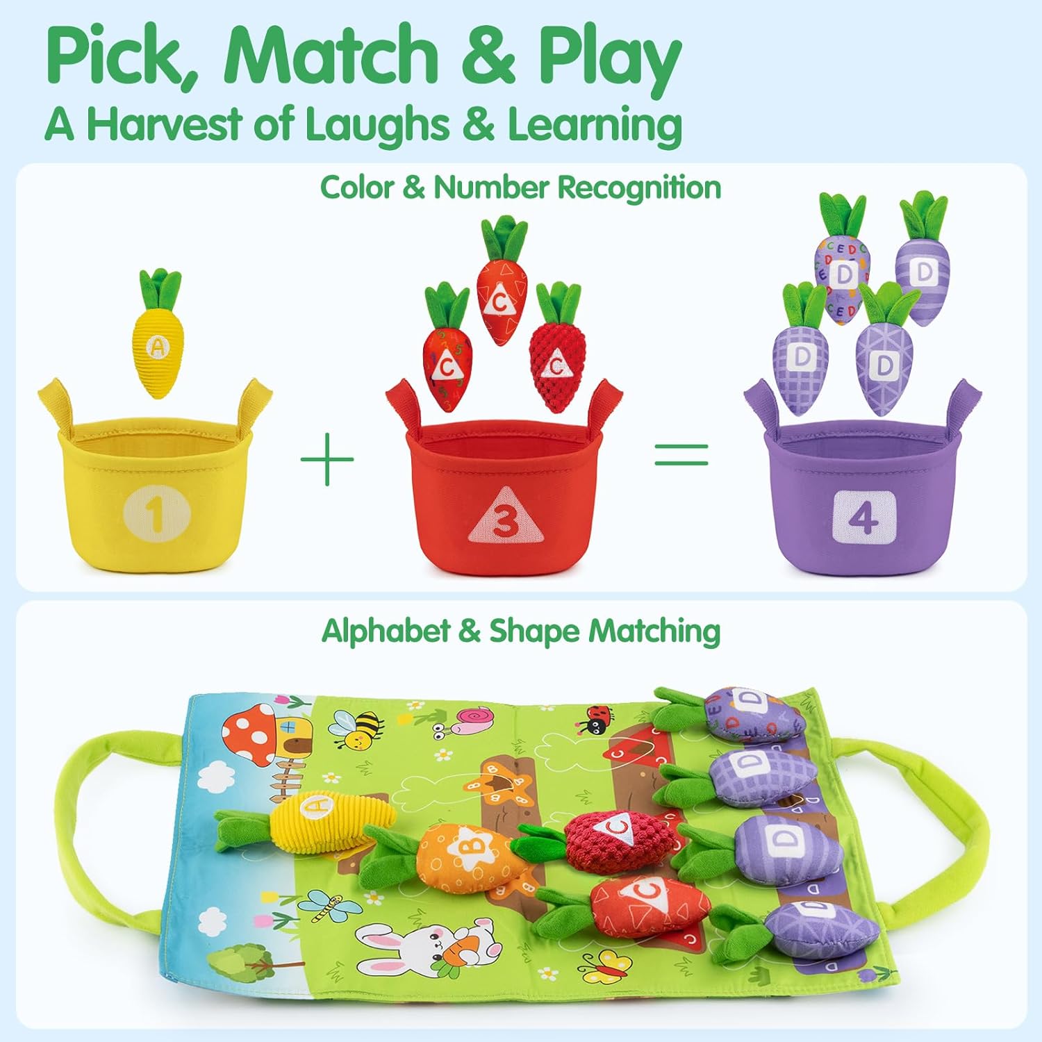 Montessori Toys for 1 Year Old, My First Carrot Garden Baby Toy with Color Sorting, Crinkle & Rattle, Fine Motor Skills, Educational Sensory Toys for 1 2 3 Year Old Boy Girl Gifts Birthday Easter