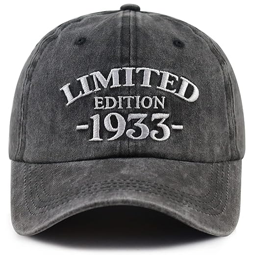 XacaYuerp 90th Birthday Decorations for Women Men, Limited Edition 1933 Party Hat, Adjustable Cotton Embroidery 90 Years Old Baseball Cap, Funny Retirement Gifts for Dad Mom Grandpa Grandma Friend