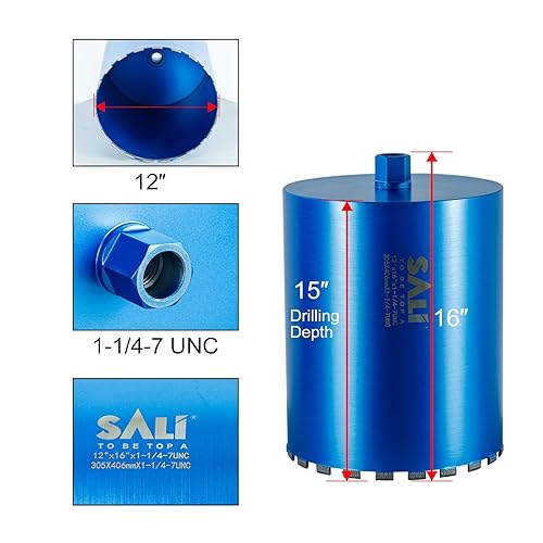 Vista 42 de SALI Brocas de núcleo de diamante húmedo de 1-1/2"/38mm de diámetro, 15"/380mm de profundidad de perforación, broca de núcleo de rosca de 5/8-11
