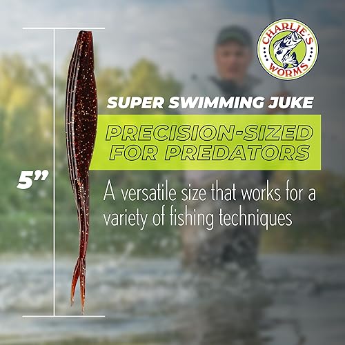 Miniatura 5 de Charlie's Worms Cebo de pesca artificial, súper juke de natación de agua dulce y salada, señuelos de pesca perfumados suave cebo 8 unidades