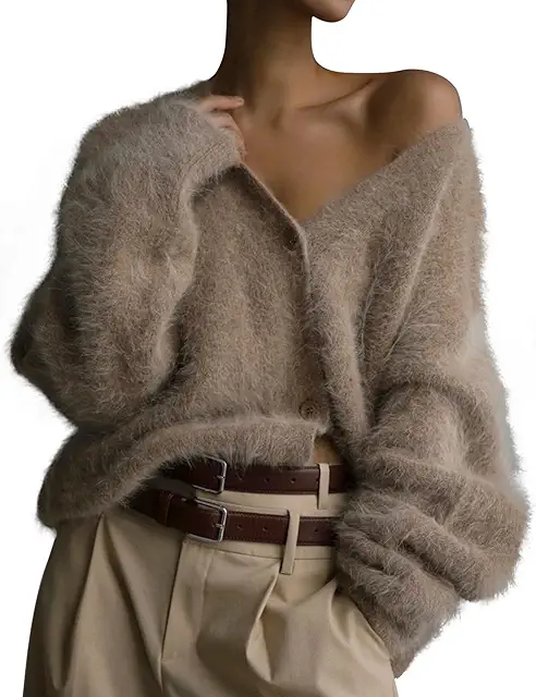 Cardigan pelucheux en mohair pour femme - Gilet douillet automne 2025