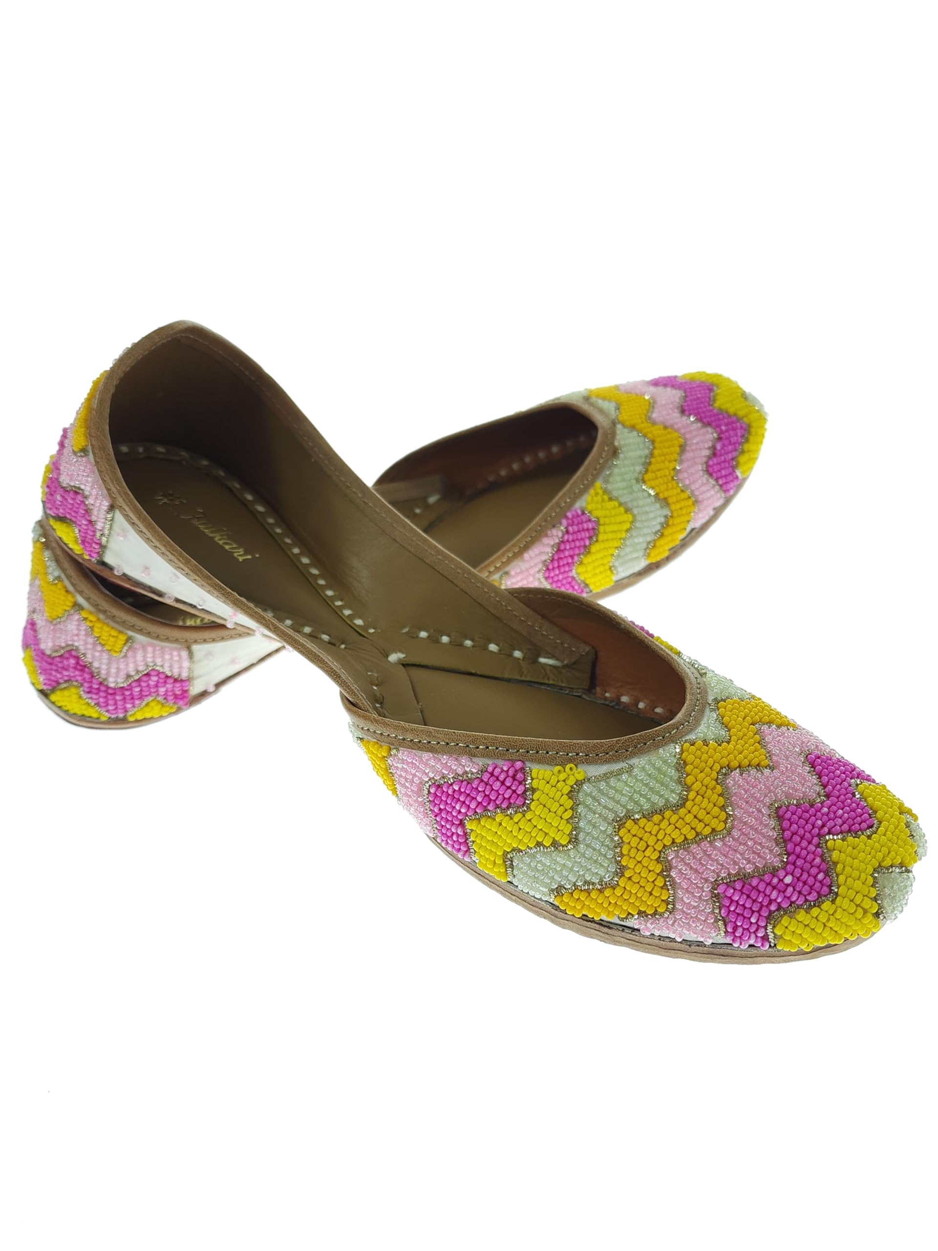 fulkari Women Salix Yellow Multicolor Genuine Soft Leather Embroidered Jutis | Bite and Pinch Free Jutti | Punjabi Formal Juttis | Girl's Wedding Flat Ladies Mojari | Formal Ethnic Juti |-picture-19