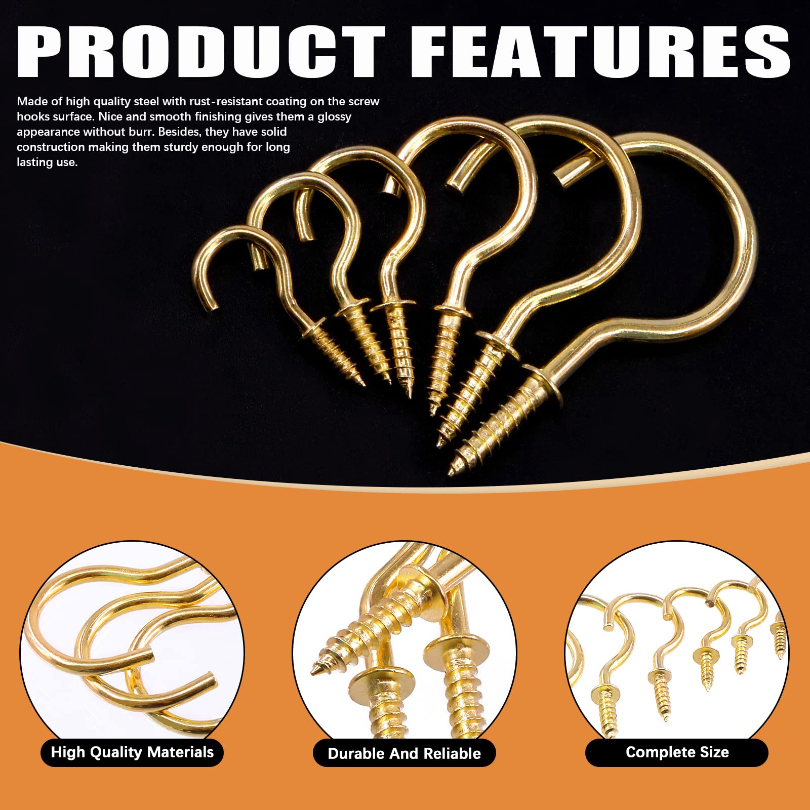 Rustark 125Pcs Black Screw-in Cup Hooks Kit - Image 3