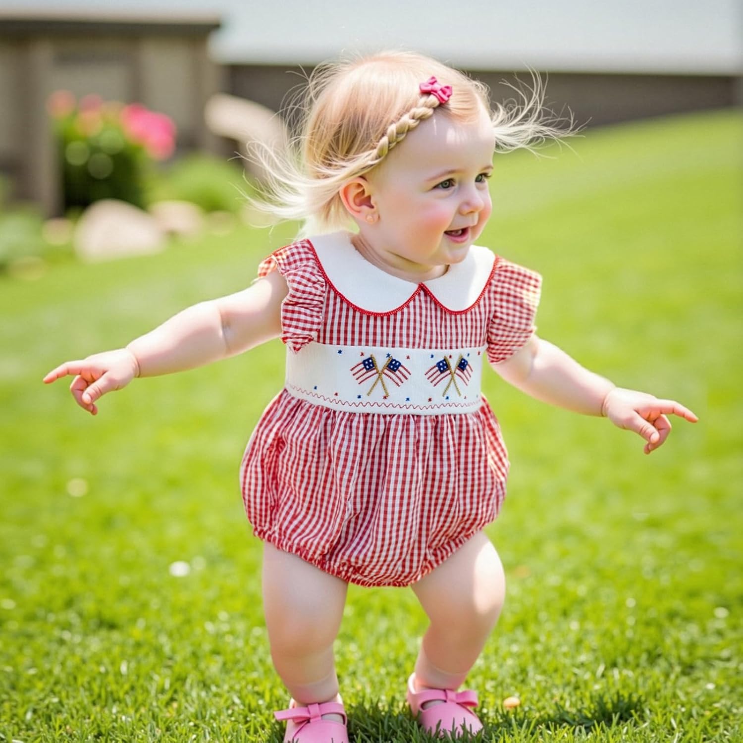 Baby Girl 4th of July Outfit American Flag Smocked Onesie My First Fourth of July Romper Independence Day Clothes