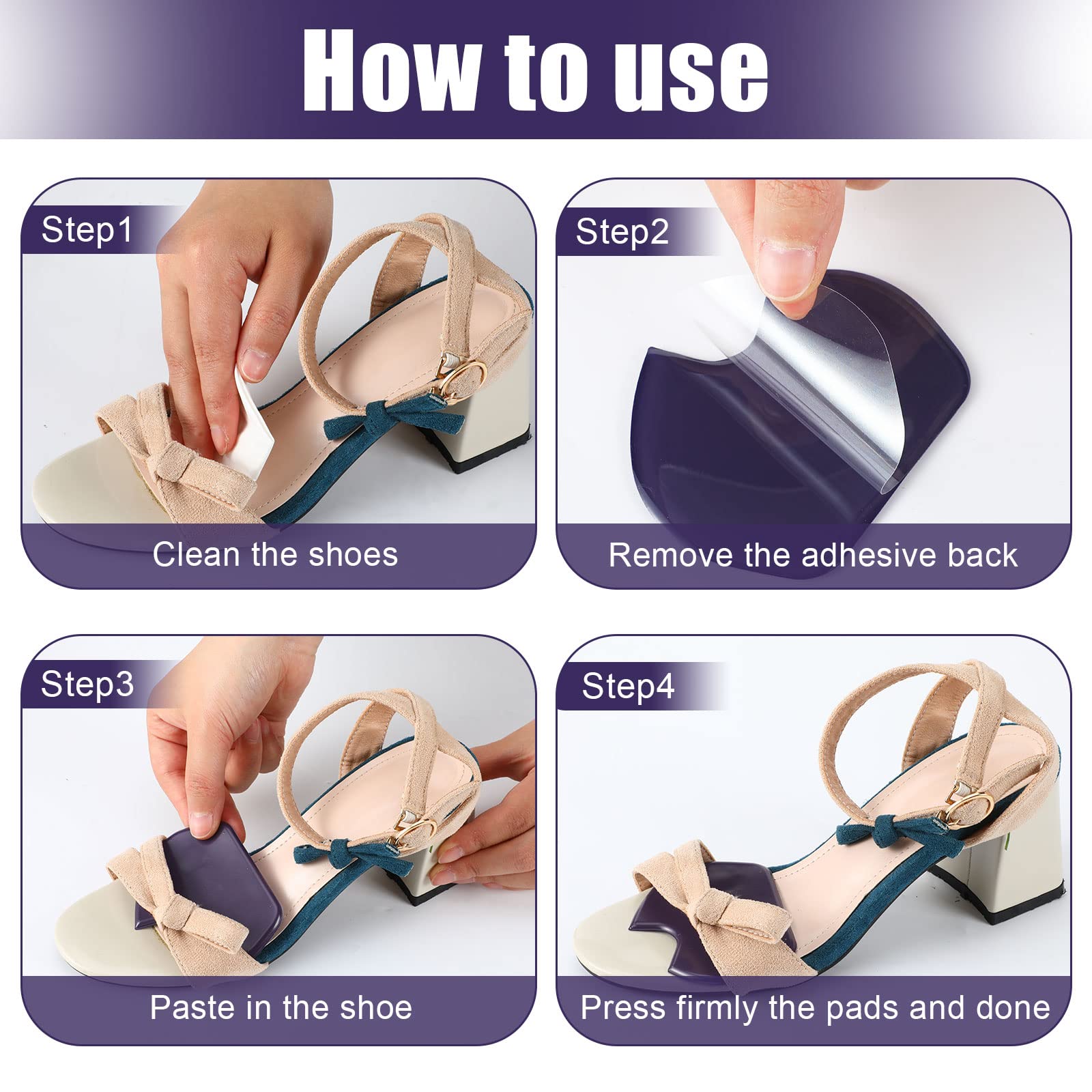 Vabean 8 almohadillas de gel para bailarina, almohadillas de gel para aliviar el estrés y el cuidado de los pies, color morado