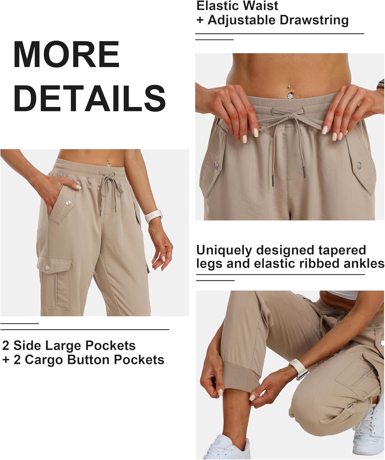 MoFiz Women's Outdoor Cargo Pants Lightweight Joggers Elastic Waist Athletic Hiking Sweatpants Casual Travel Pant with Pocket