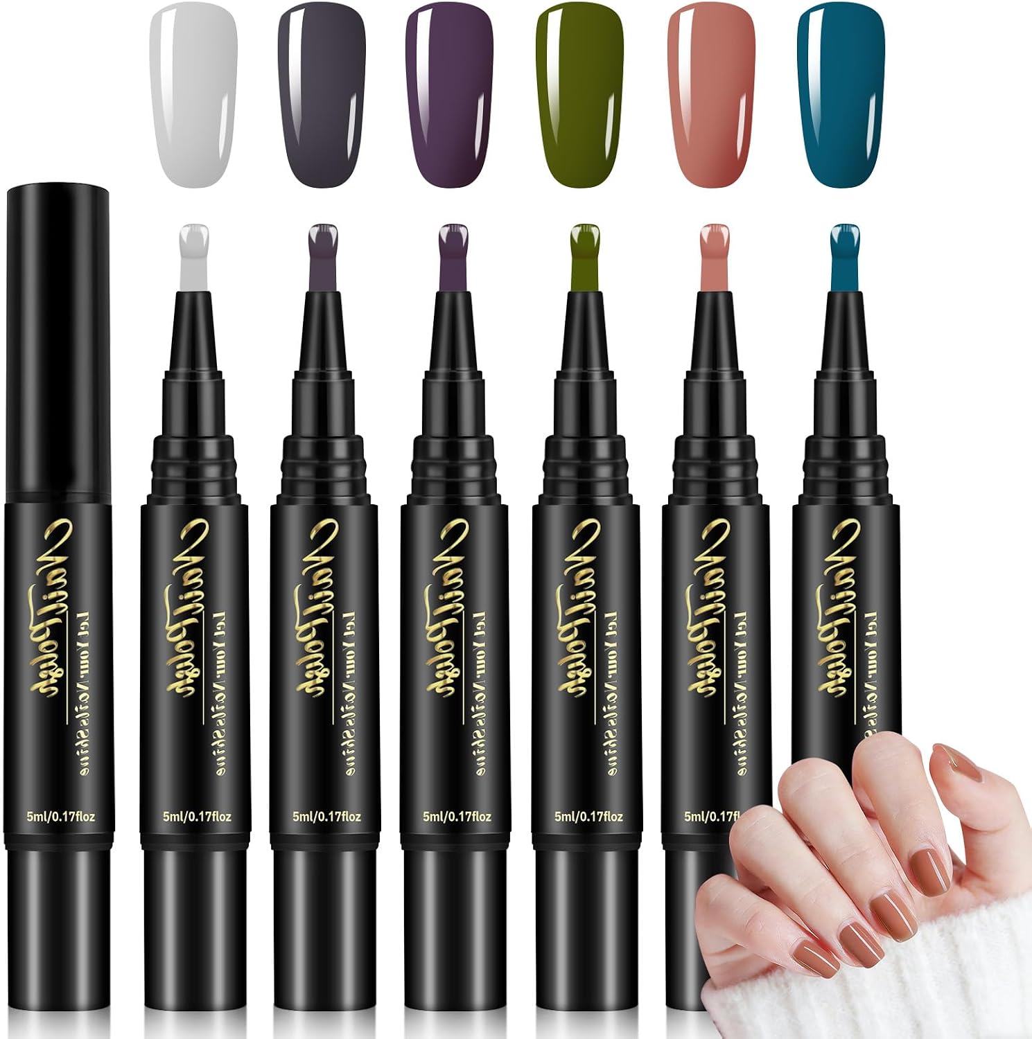 6 pisaków do paznokci, pisaki do paznokci bez UV, szybkoschnące, zestaw do naturalnych paznokci w 6 kolorach, do profesjonalnego manicure, dla dziewcząt i kobiet, do domu