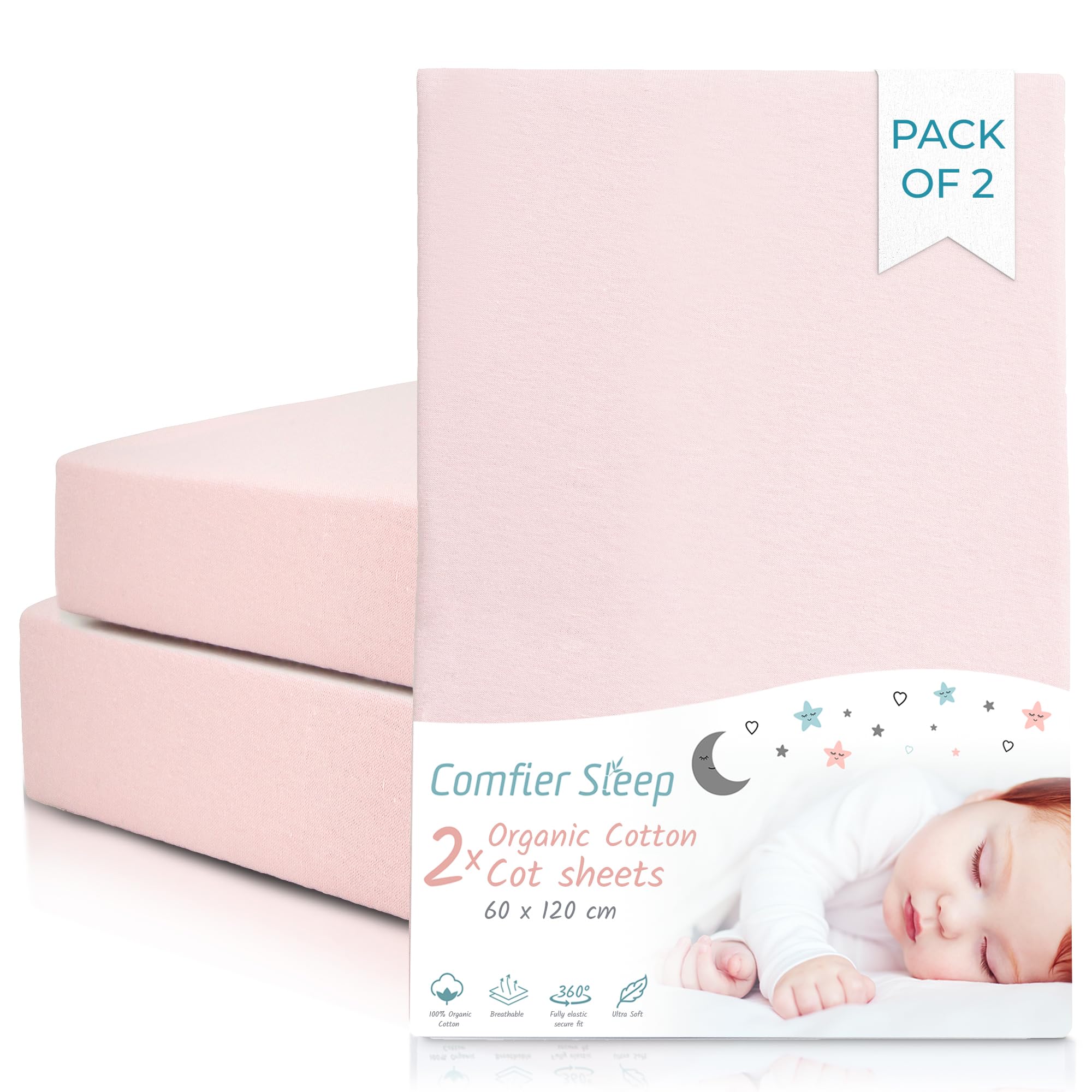 Next To Me Crib Sheets 51x85cm – Award-Winning 2 Pack 100% Organic Cotton Grey Bedside Crib Fitted Sheets – Soft Breathable Tutti Bambini CoZee Fitted Sheets for Daily Use — view 15